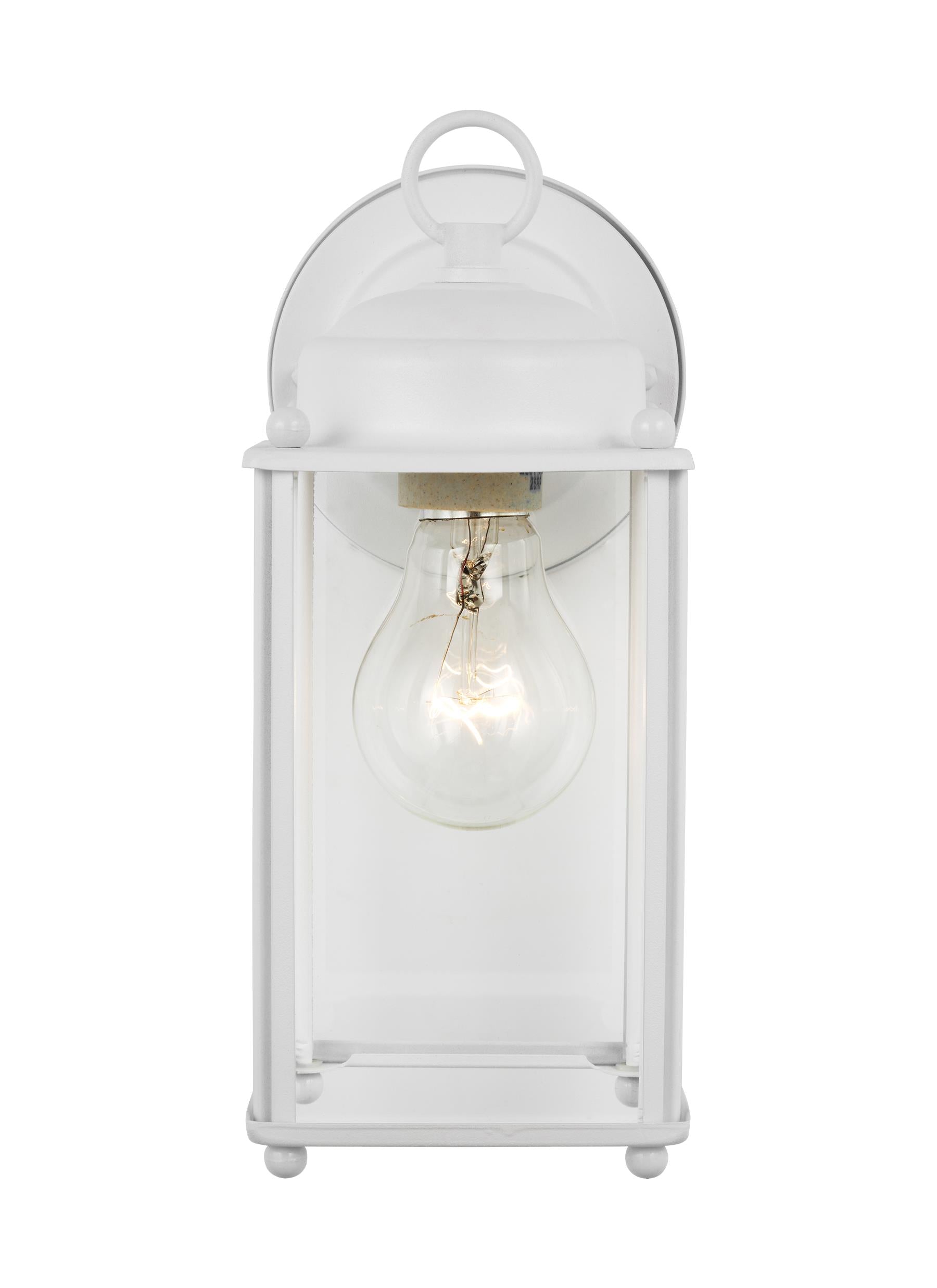 New Castle traditional 1-light outdoor exterior large wall lantern sconce in white finish with clear glass panels