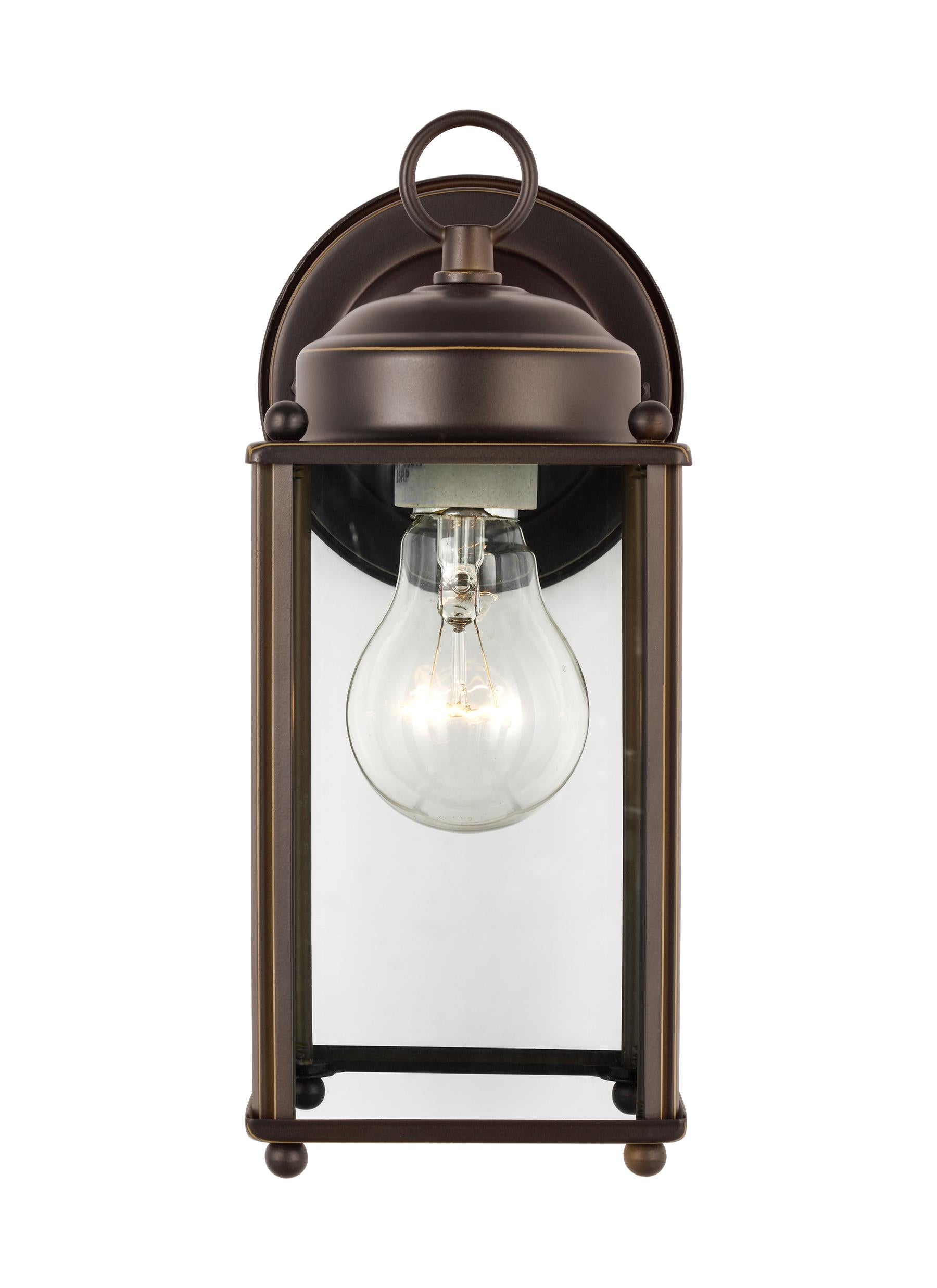 New Castle traditional 1-light outdoor exterior large wall lantern sconce in antique bronze finish with clear glass panels