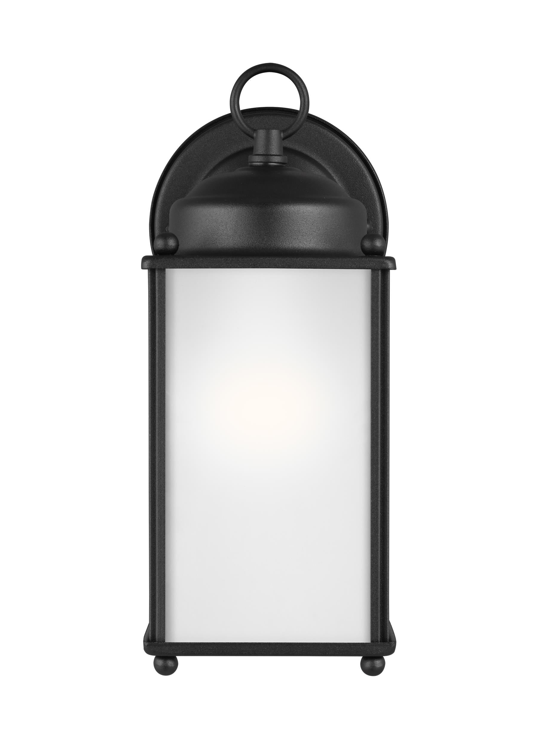 New Castle traditional 1-light outdoor exterior large wall lantern sconce in black finish with satin etched glass panels