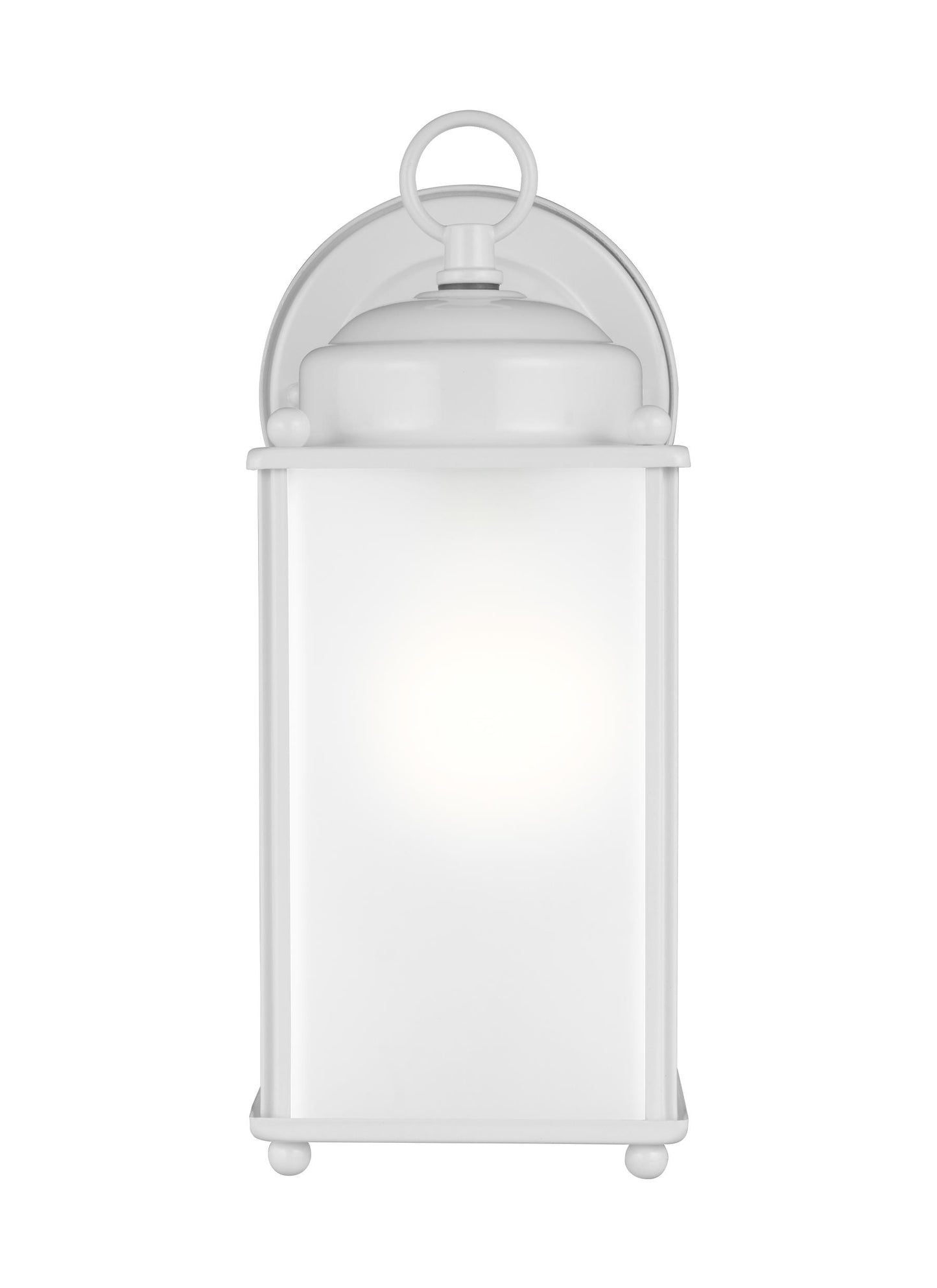 New Castle traditional 1-light outdoor exterior large wall lantern sconce in white finish with satin etched glass panels