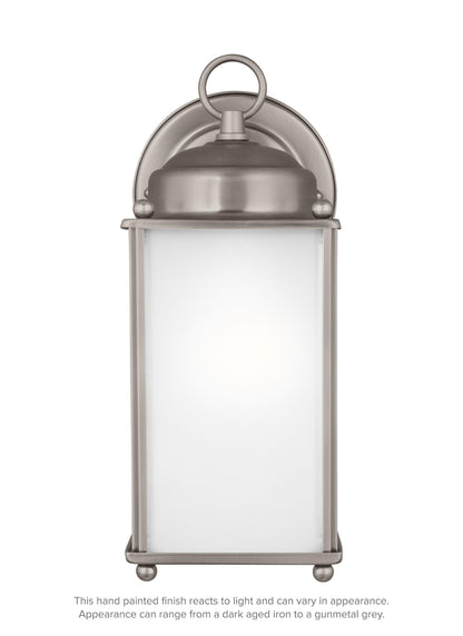 New Castle traditional 1-light outdoor exterior large wall lantern sconce in antique brushed nickel silver finish with sat...