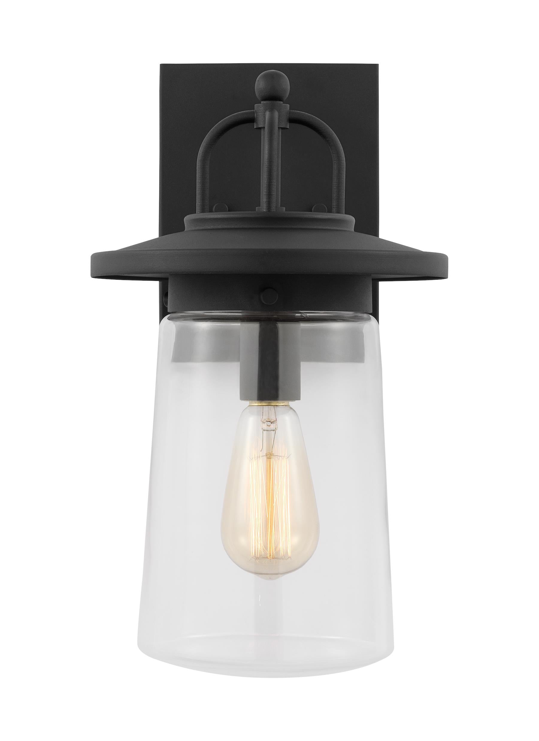 Tybee traditional 1-light outdoor exterior medium wall lantern in black finish with clear glass shade