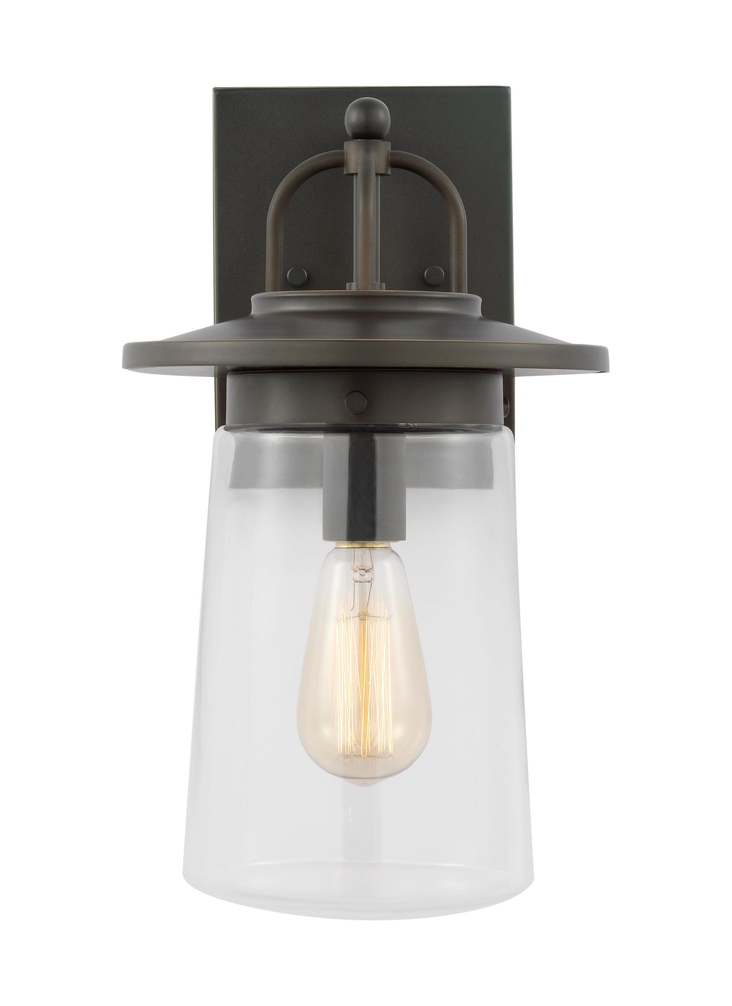 Tybee traditional 1-light outdoor exterior medium wall lantern in antique bronze finish with clear glass shade