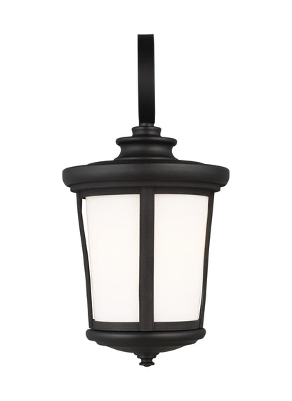 Eddington modern 1-light outdoor exterior medium wall lantern sconce in black finish with cased opal etched glass panel