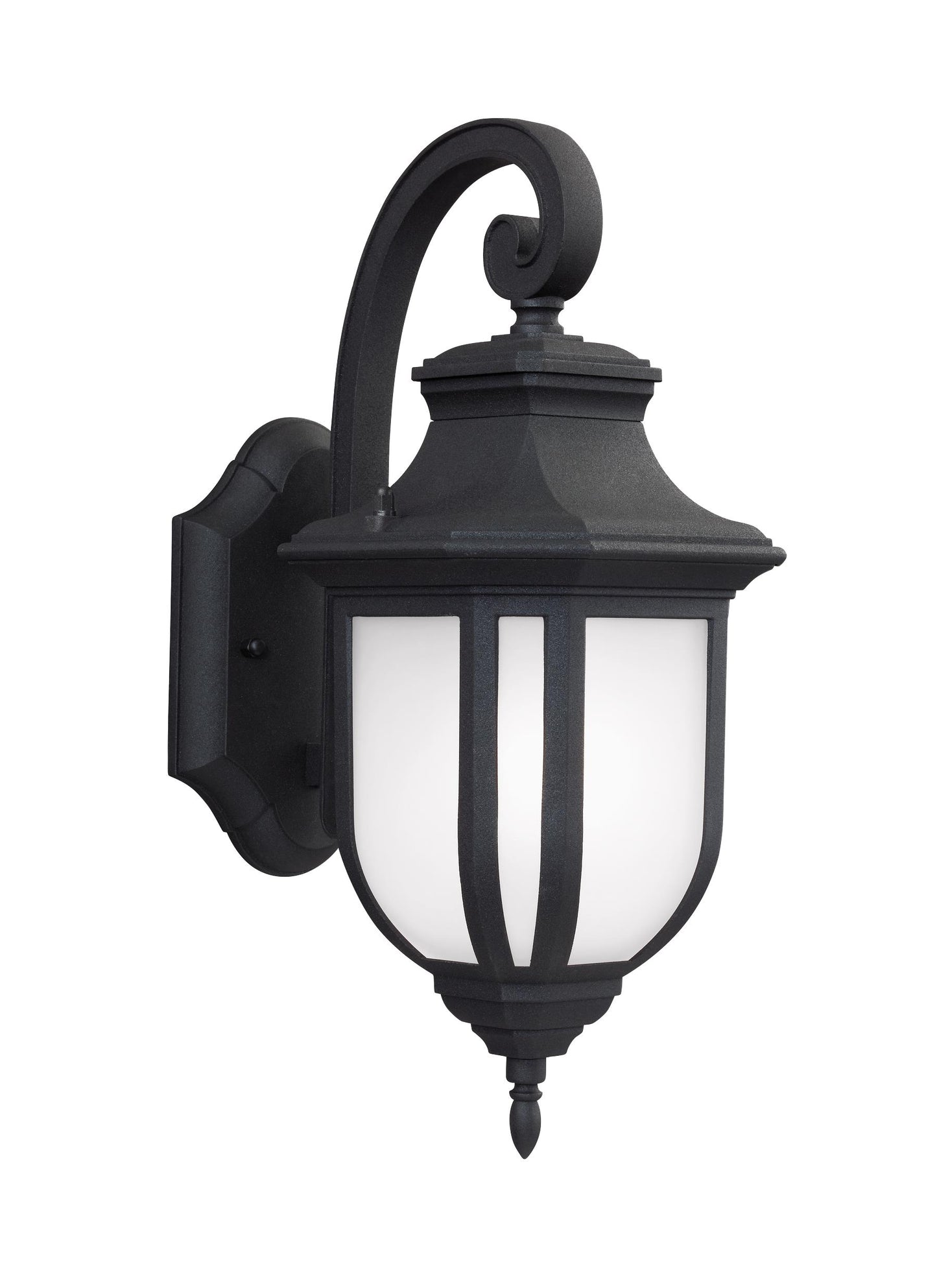 Childress traditional 1-light outdoor exterior medium wall lantern sconce in black finish with satin etched glass shade