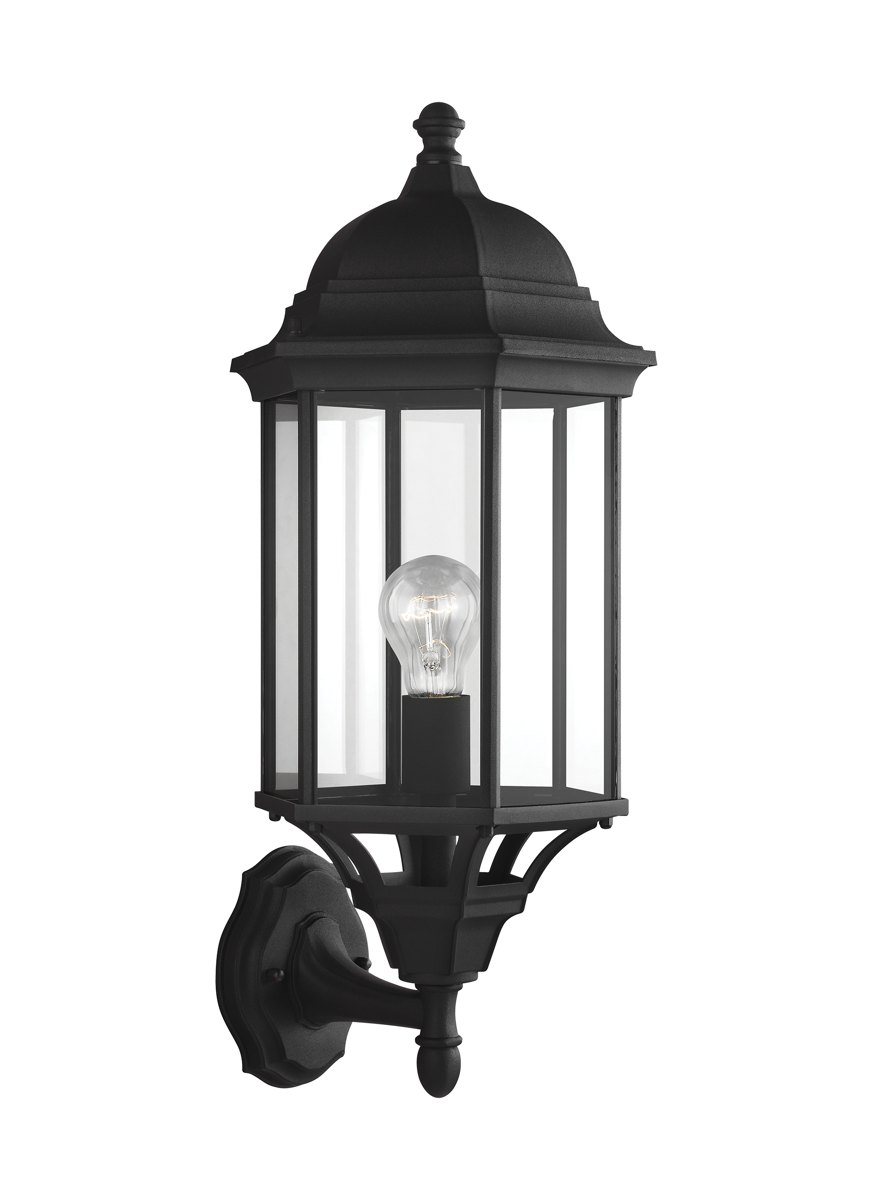 Sevier traditional 1-light outdoor exterior large uplight outdoor wall lantern sconce in black finish with clear glass panels