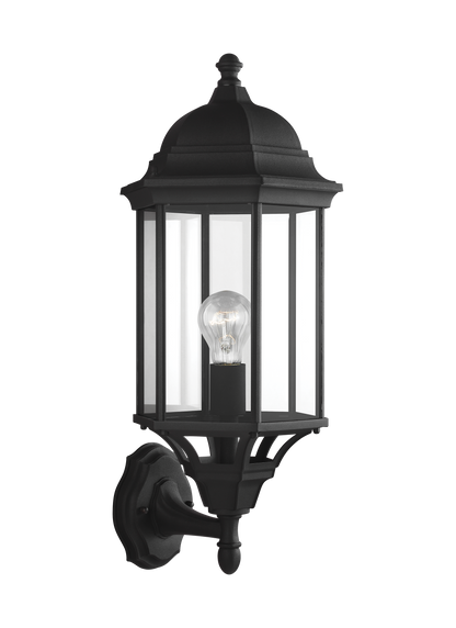 Sevier traditional 1-light outdoor exterior large uplight outdoor wall lantern sconce in black finish with clear glass panels