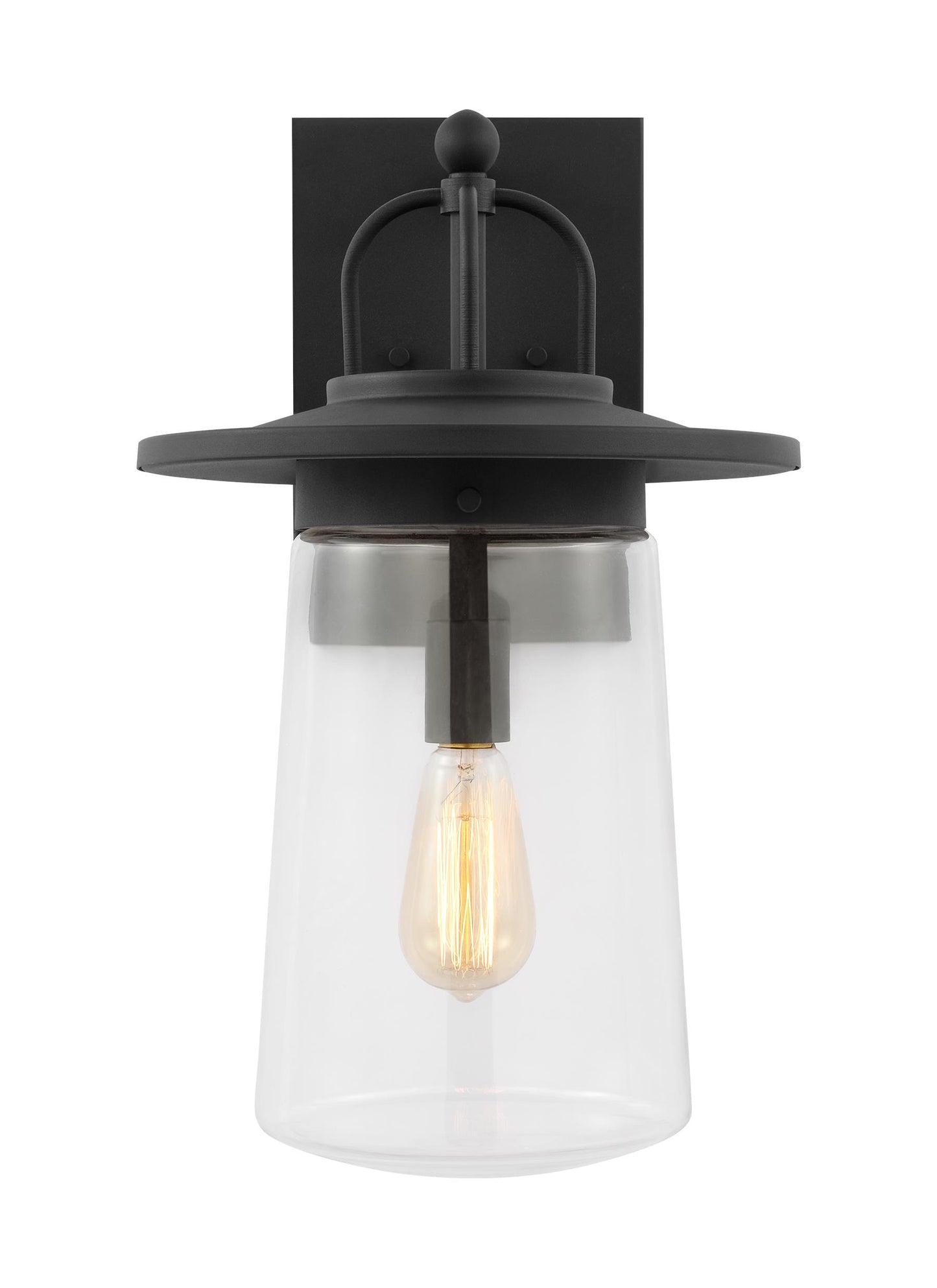 Tybee traditional 1-light outdoor exterior large wall lantern in black finish with clear glass shade