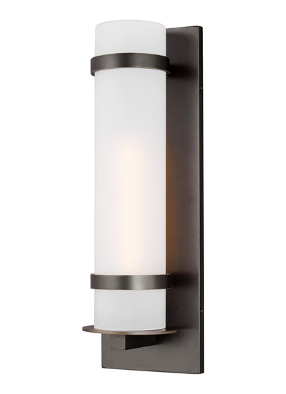 Alban modern 1-light outdoor exterior large round wall lantern in antique bronze finish with etched opal glass shade