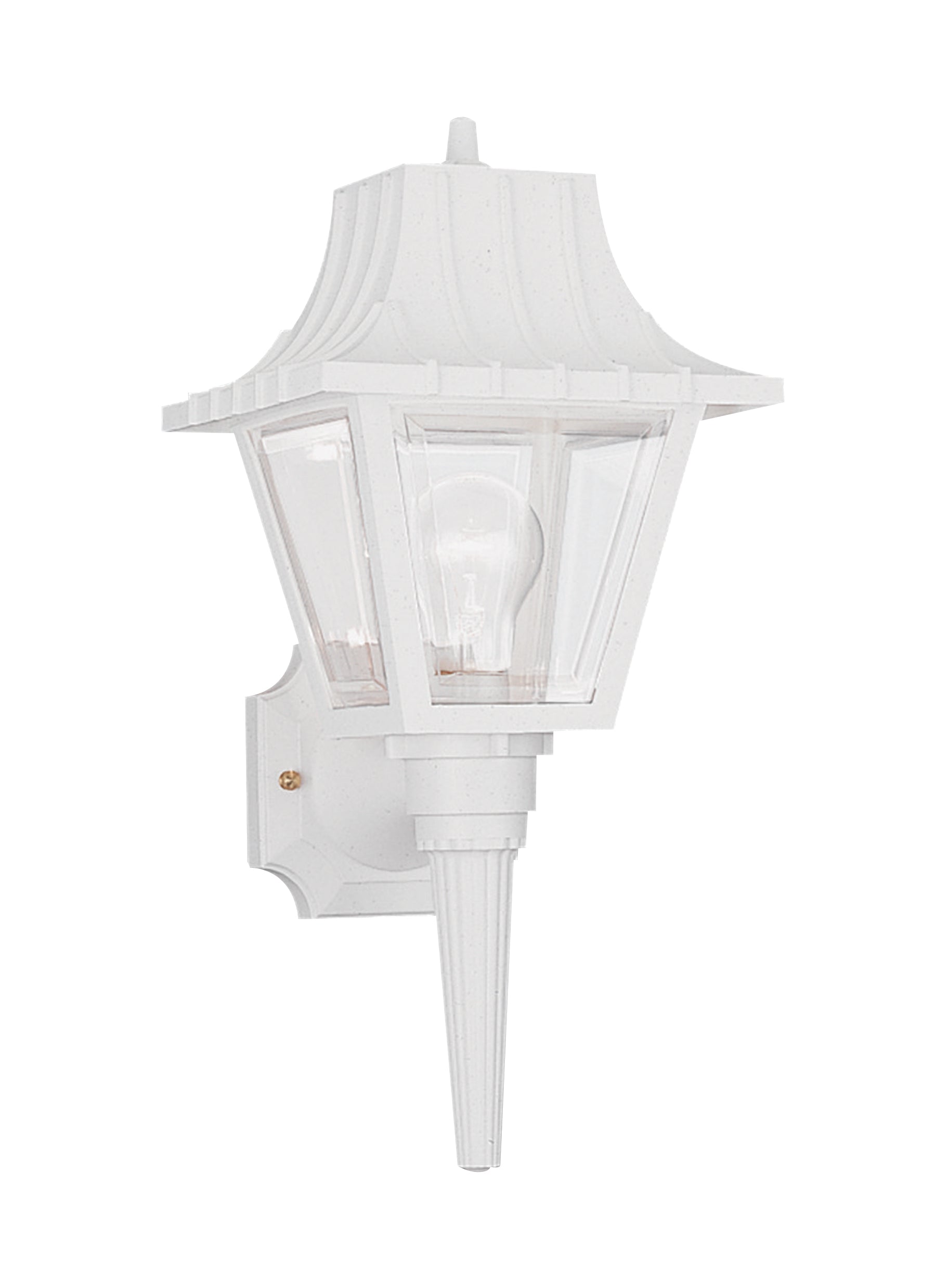 Polycarbonate Outdoor traditional 1-light outdoor exterior medium wall lantern sconce in white finish with clear beveled a...