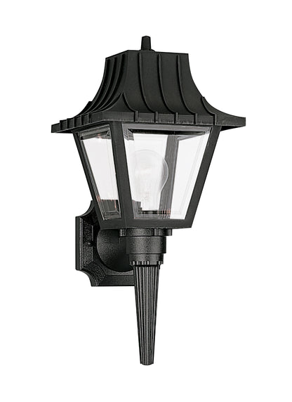 Polycarbonate Outdoor traditional 1-light outdoor exterior medium wall lantern sconce in black finish with clear beveled a...