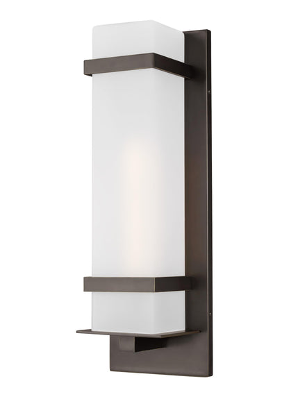 Alban modern 1-light outdoor exterior large square wall lantern in antique bronze finish with etched opal glass shade