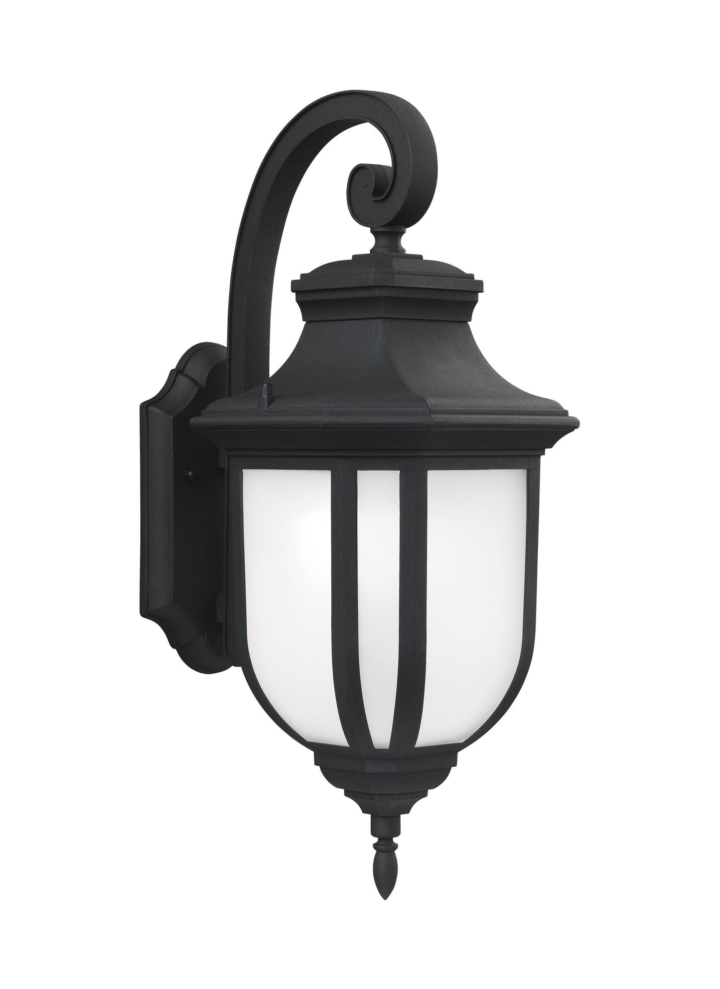 Childress traditional 1-light outdoor exterior large wall lantern sconce in black finish with satin etched glass panels