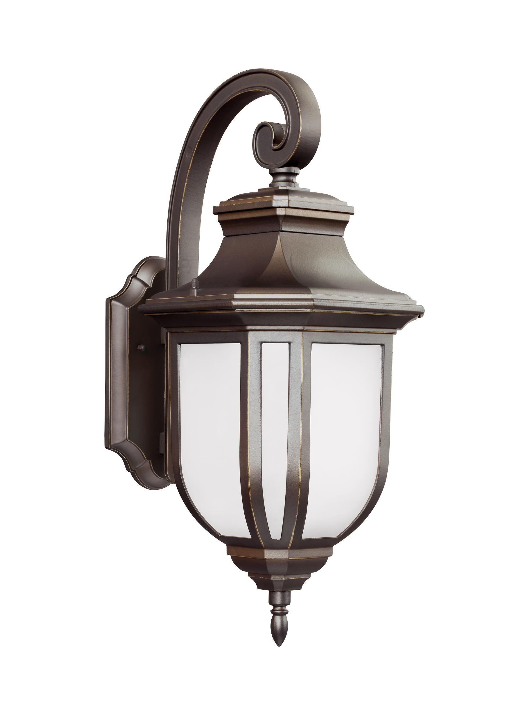 Childress traditional 1-light outdoor exterior large wall lantern sconce in antique bronze finish with satin etched glass ...