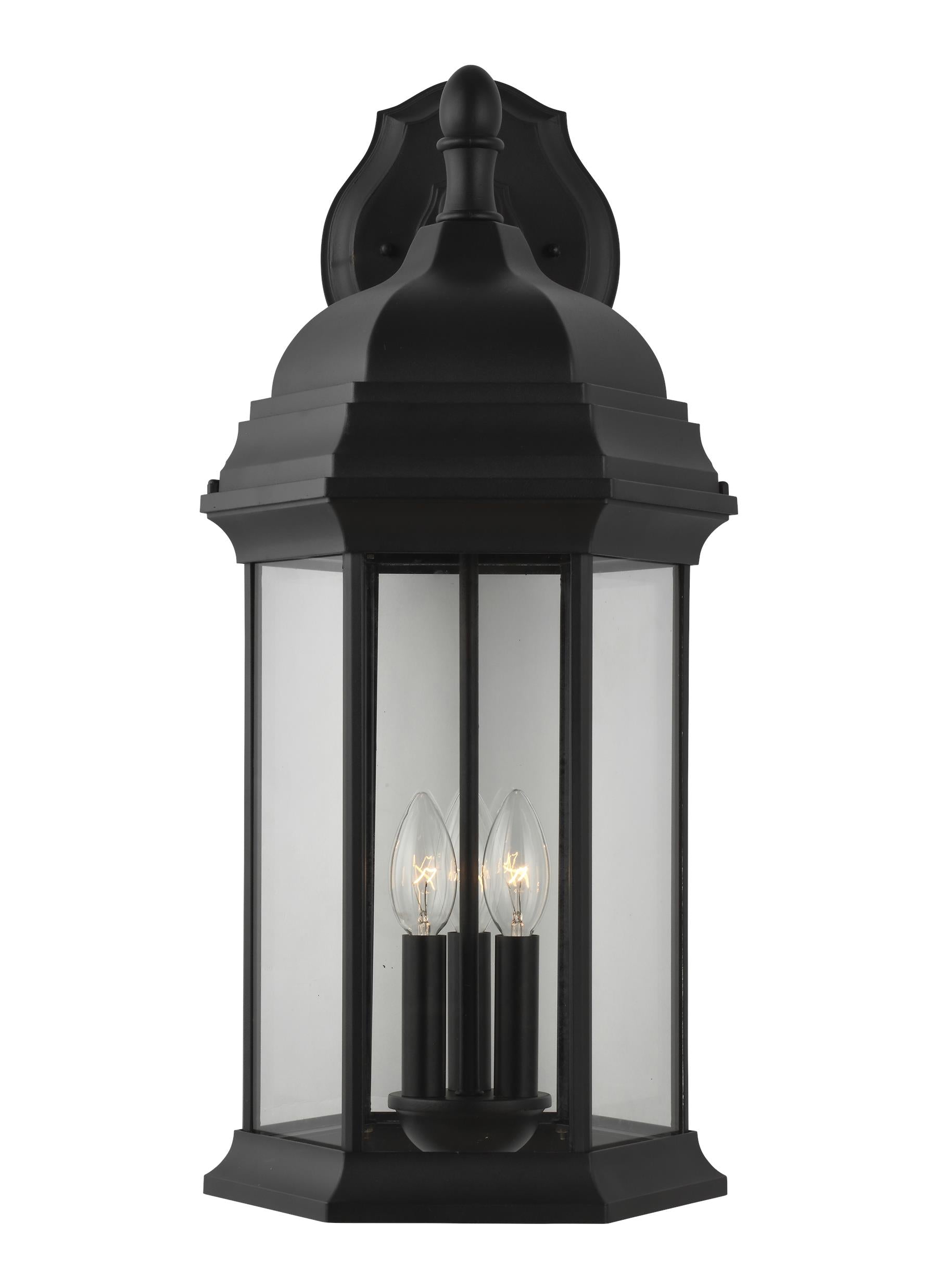 Sevier traditional 3-light outdoor exterior extra large downlight outdoor wall lantern sconce in black finish with clear g...