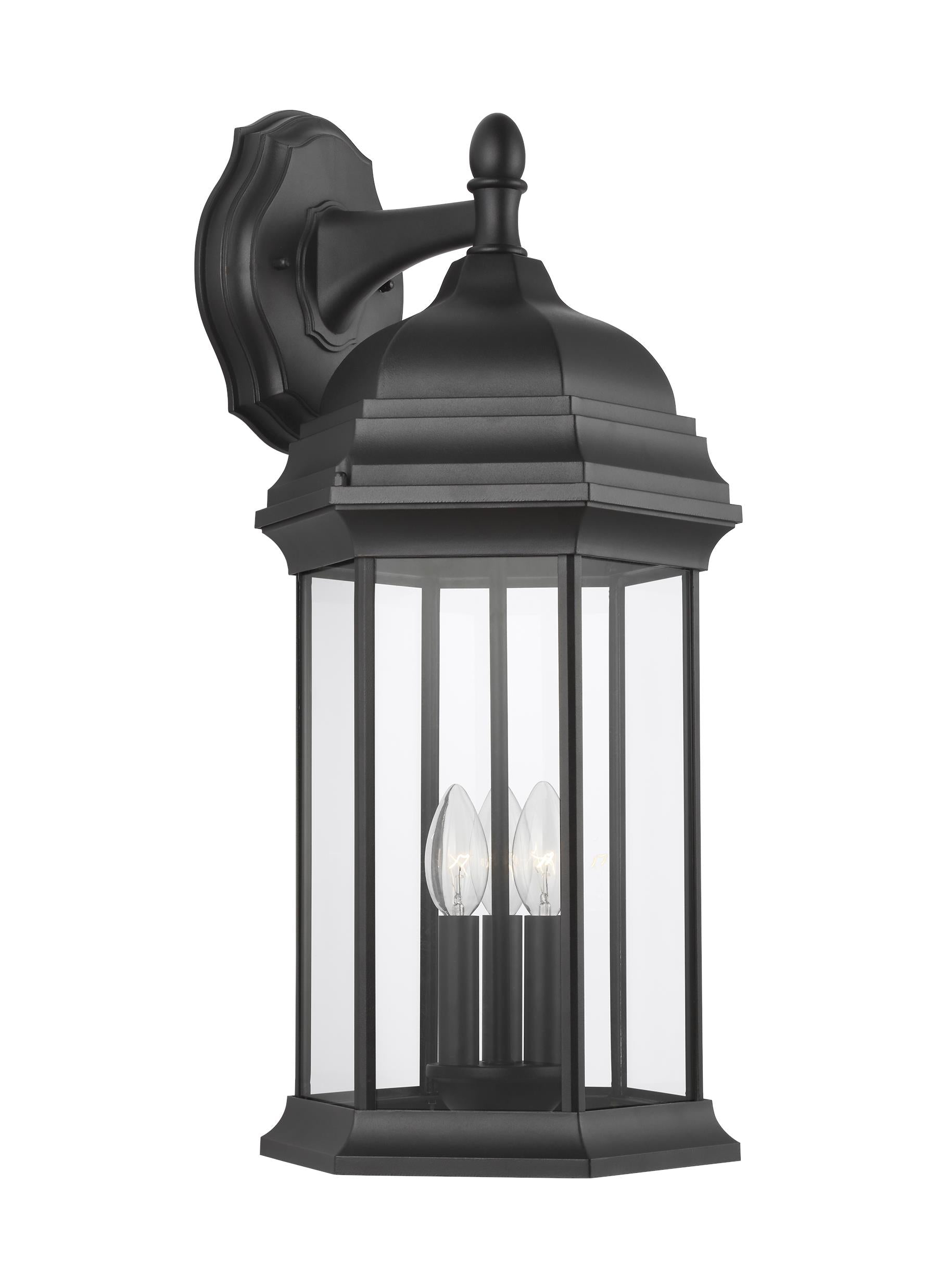 Sevier traditional 3-light outdoor exterior extra large downlight outdoor wall lantern sconce in black finish with clear g...