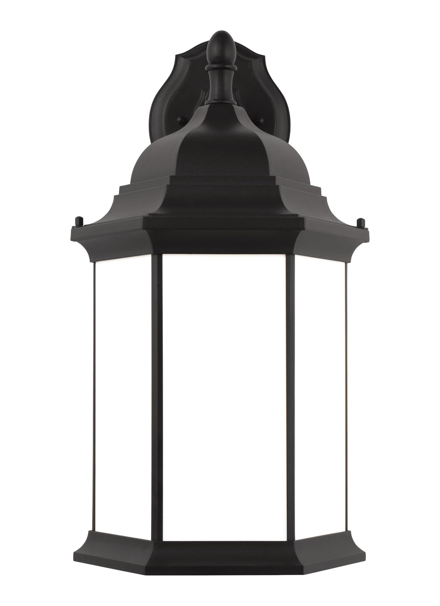 Sevier traditional 1-light outdoor exterior extra large downlight outdoor wall lantern sconce in black finish with satin e...