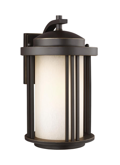 Crowell contemporary 1-light outdoor exterior medium wall lantern sconce in antique bronze finish with creme parchment gla...