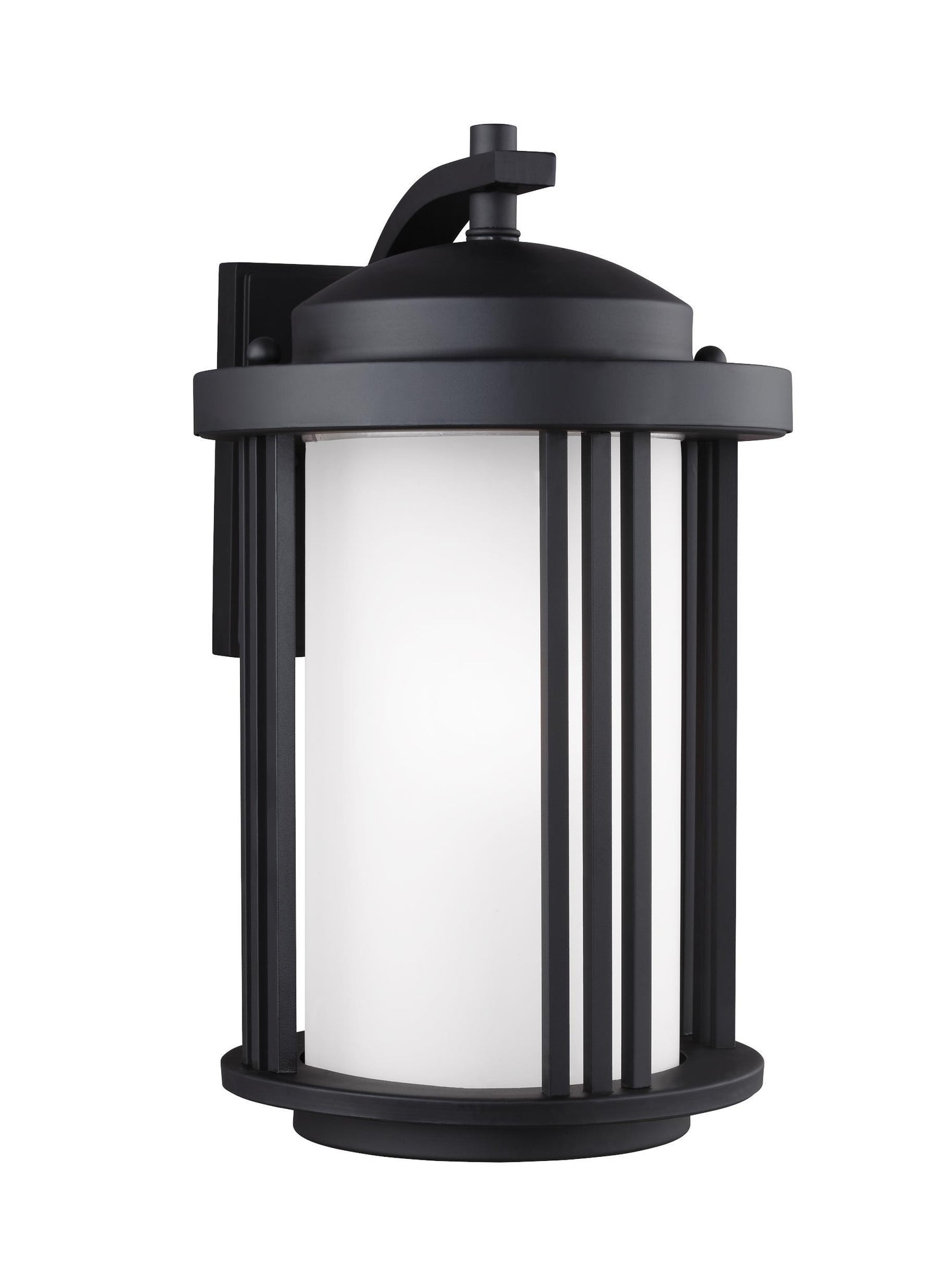 Crowell contemporary 1-light outdoor exterior medium wall lantern sconce in black finish with satin etched glass shade