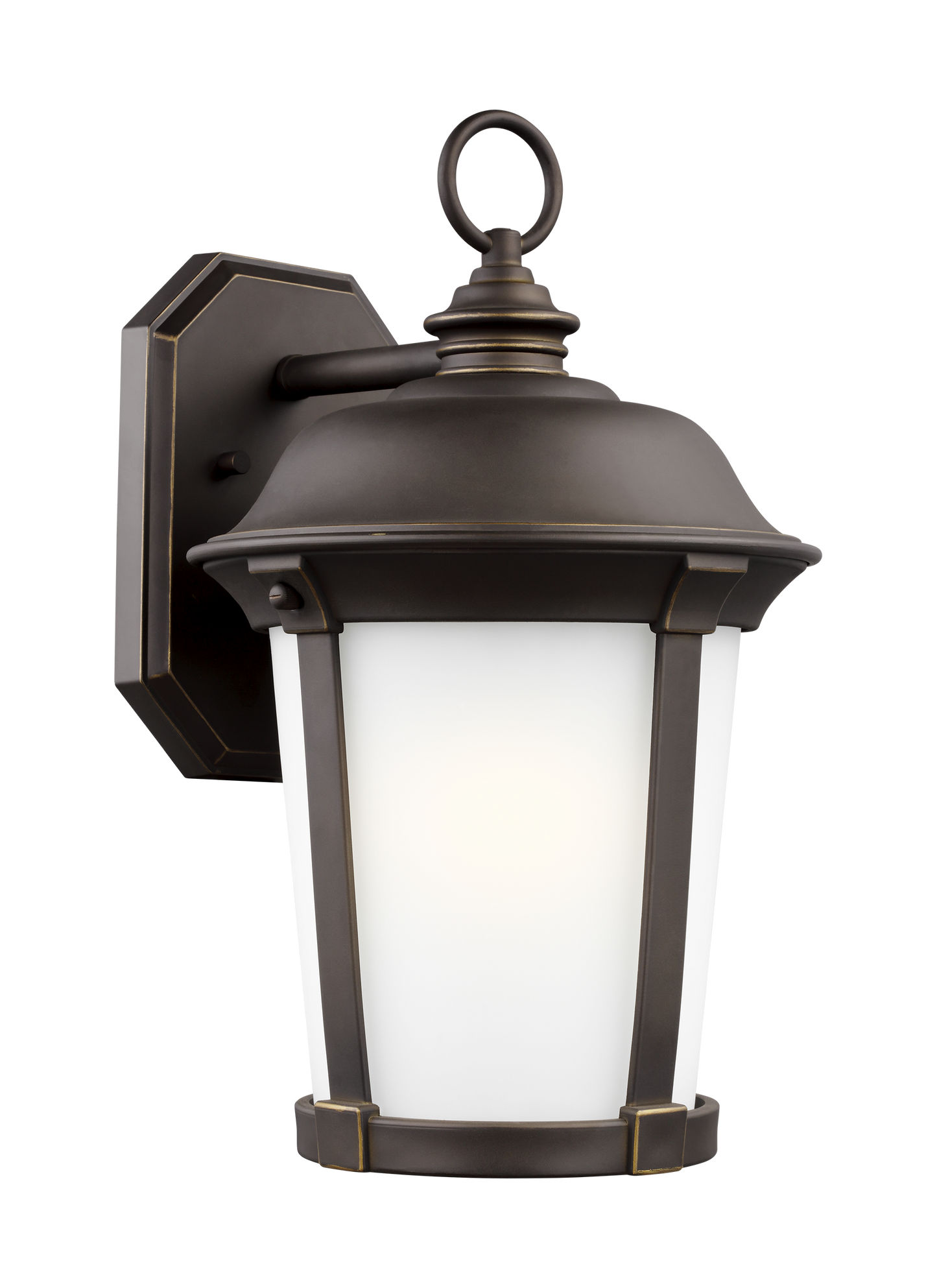 Calder traditional 1-light outdoor exterior large wall lantern sconce in antique bronze finish with satin etched glass shade