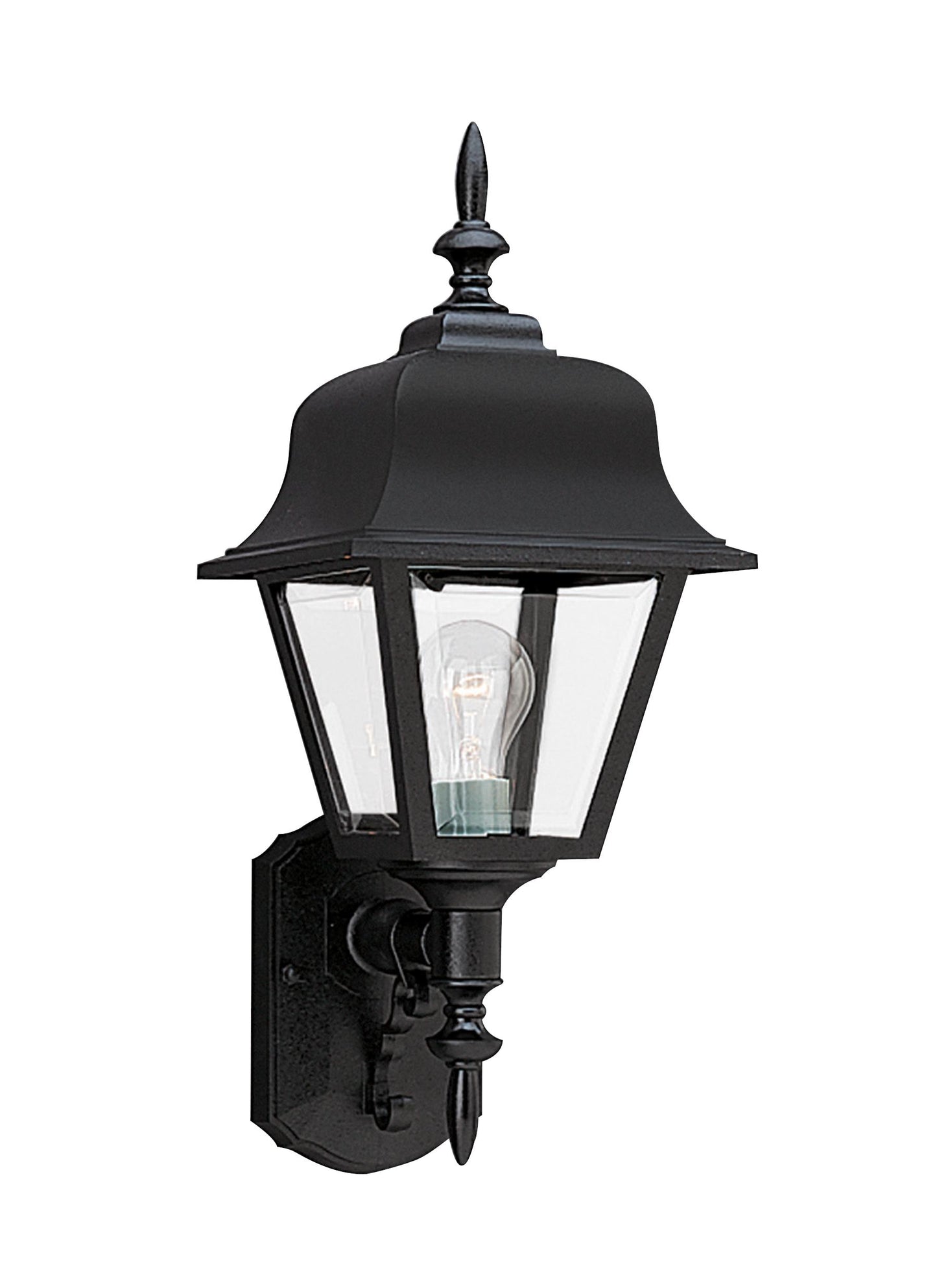 Polycarbonate Outdoor traditional 1-light outdoor exterior large wall lantern sconce in black finish with clear beveled ac...