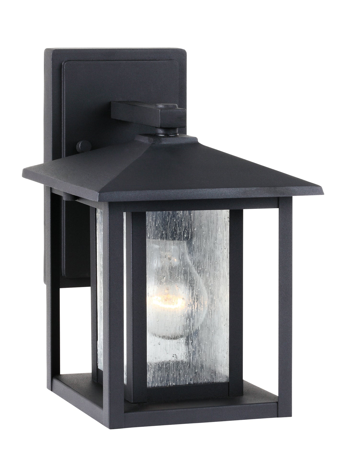 Hunnington contemporary 1-light outdoor exterior small wall lantern in black finish with clear seeded glass panels