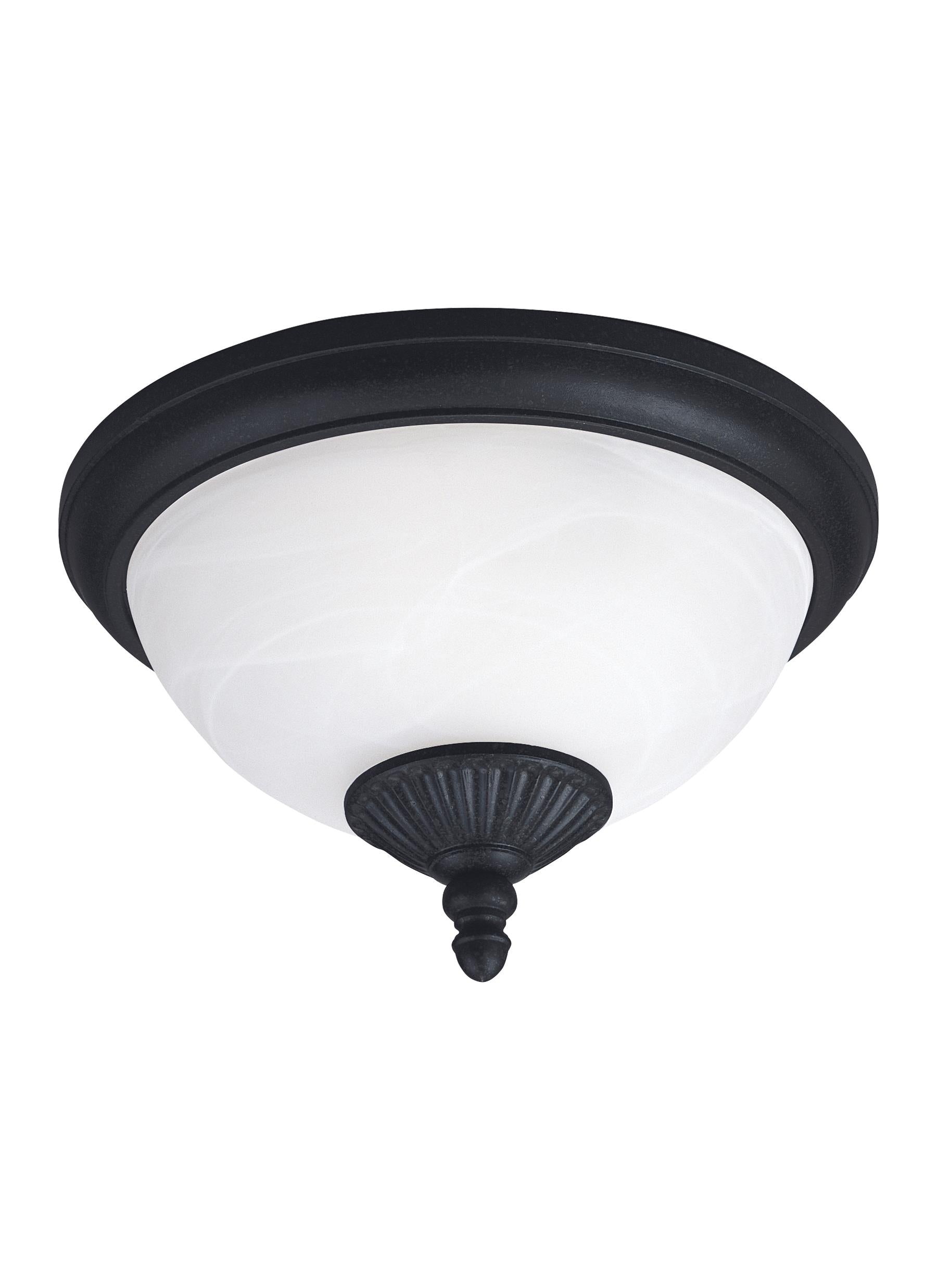 Yorktown transitional 2-light outdoor exterior ceiling ceiling flush mount in forged iron finish with swirled marbleize gl...