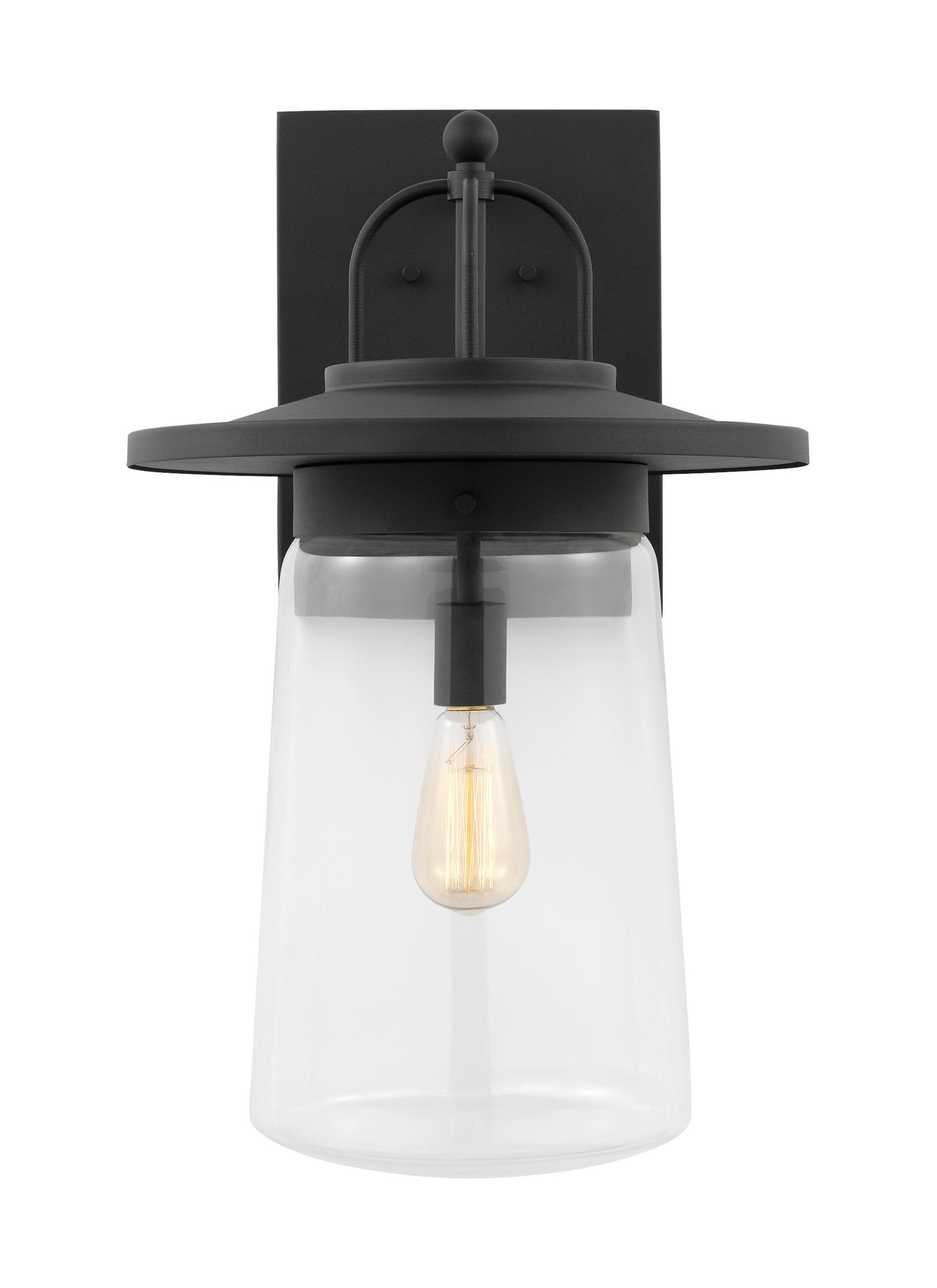 Tybee traditional 1-light outdoor exterior extra-large wall lantern in black finish with clear glass shade