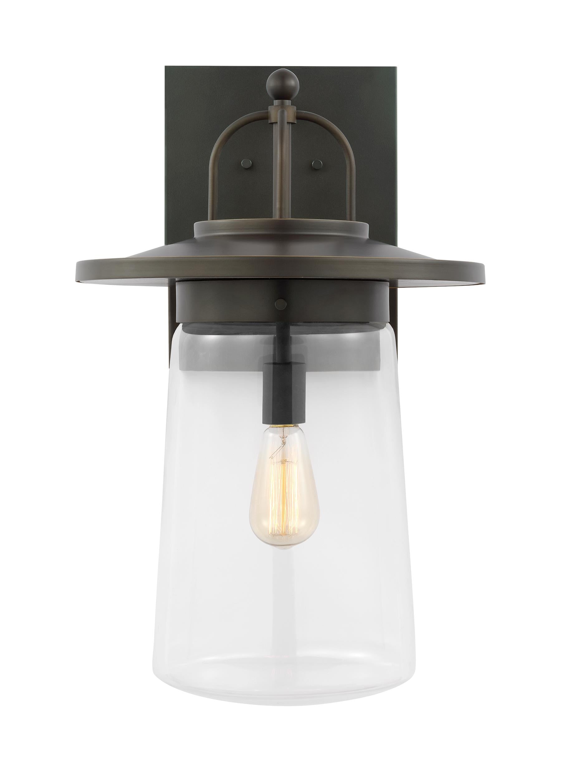 Tybee traditional 1-light outdoor exterior extra-large wall lantern in antique bronze finish with clear glass shade