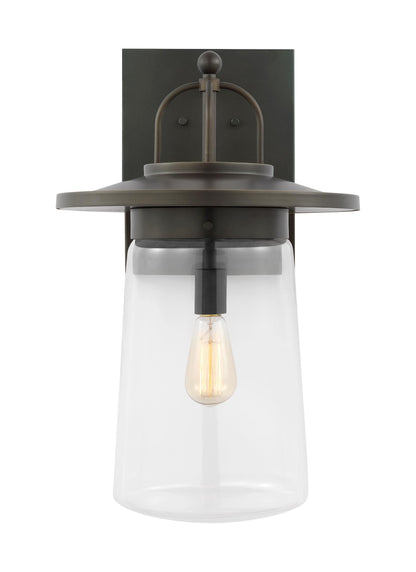 Tybee traditional 1-light outdoor exterior extra-large wall lantern in antique bronze finish with clear glass shade