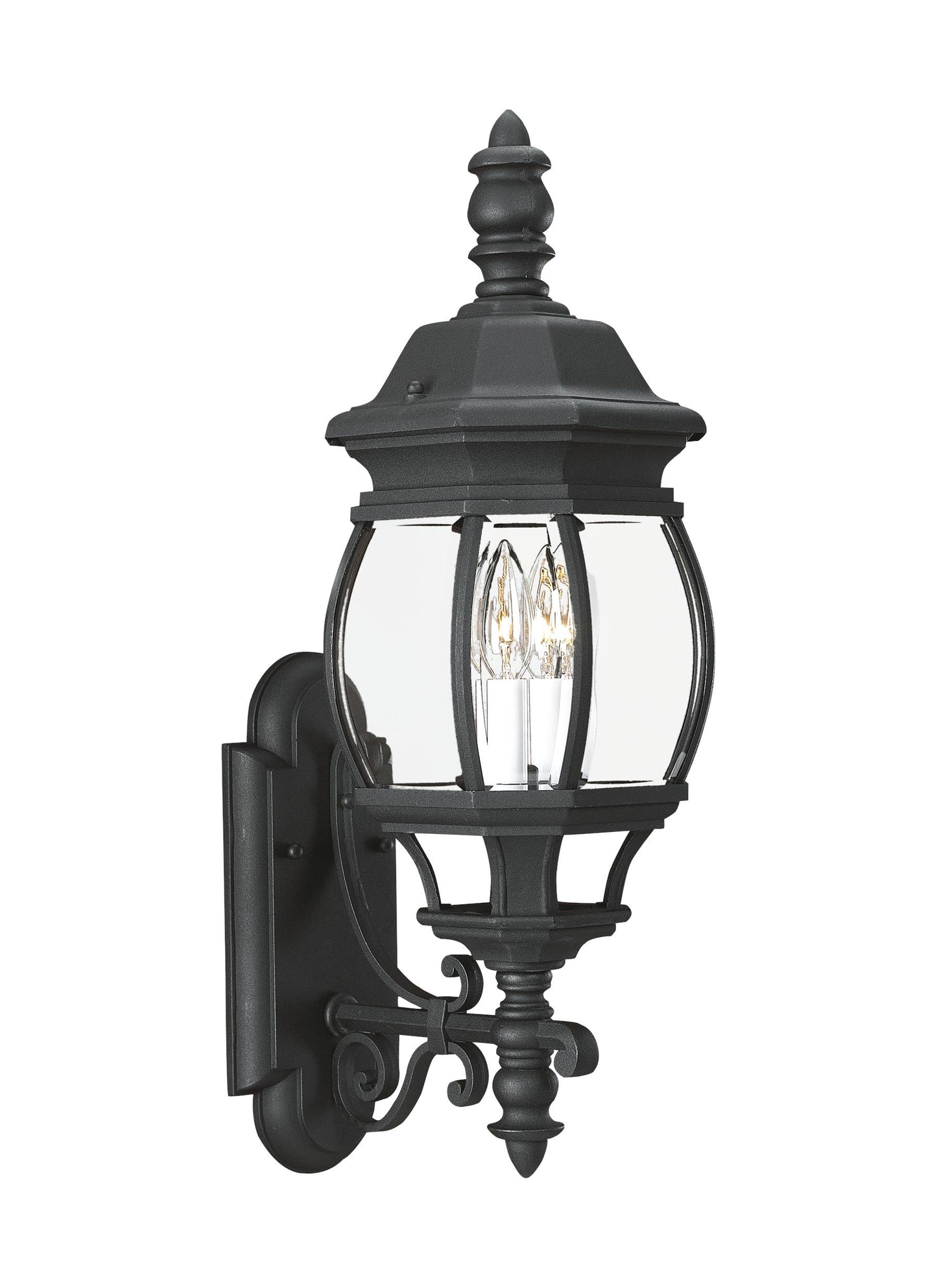 Wynfield traditional 2-light outdoor exterior wall lantern sconce in black finish with clear beveled glass panels