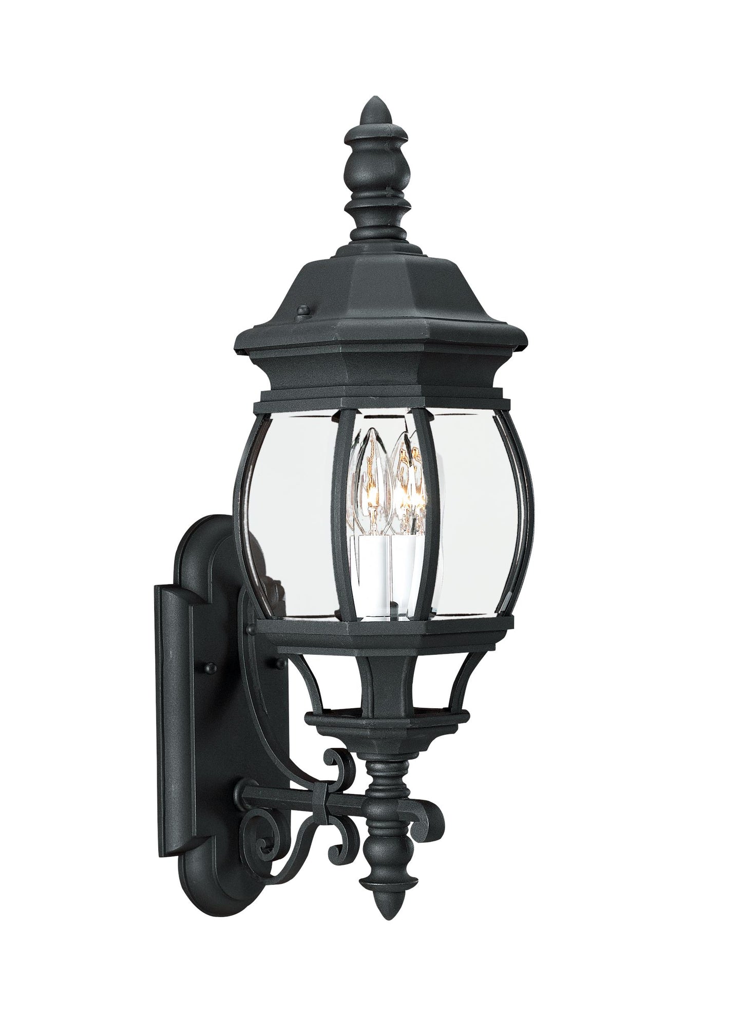 Wynfield traditional 2-light outdoor exterior wall lantern sconce in black finish with clear beveled glass panels