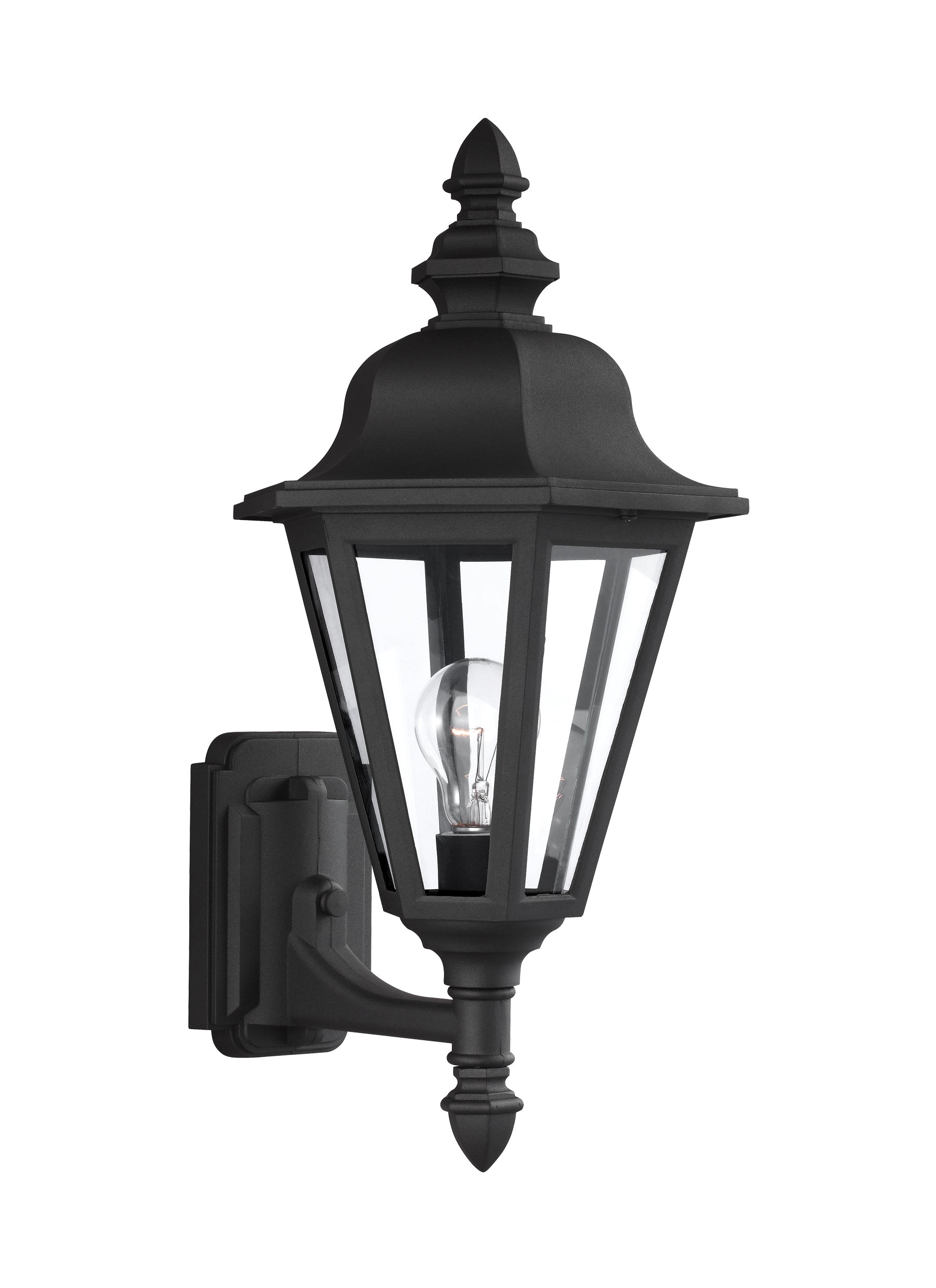 Brentwood traditional 1-light outdoor exterior uplight wall lantern sconce in black finish with clear glass panels