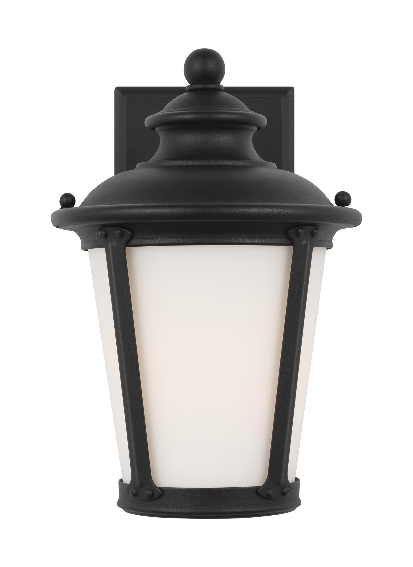 Cape May traditional 1-light outdoor exterior small wall lantern sconce in black finish with etched white glass shade