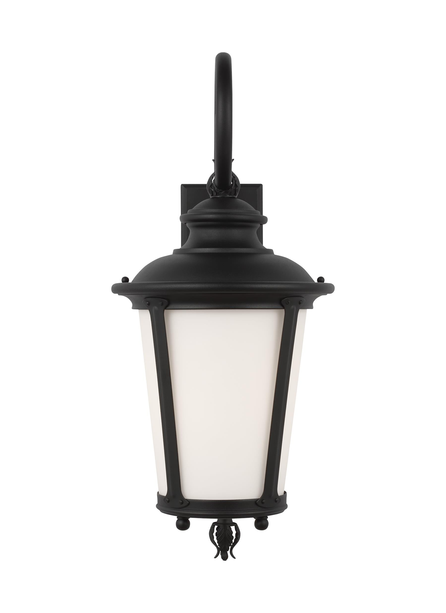 Cape May traditional 1-light outdoor exterior large wall lantern sconce in black finish with etched white glass shade