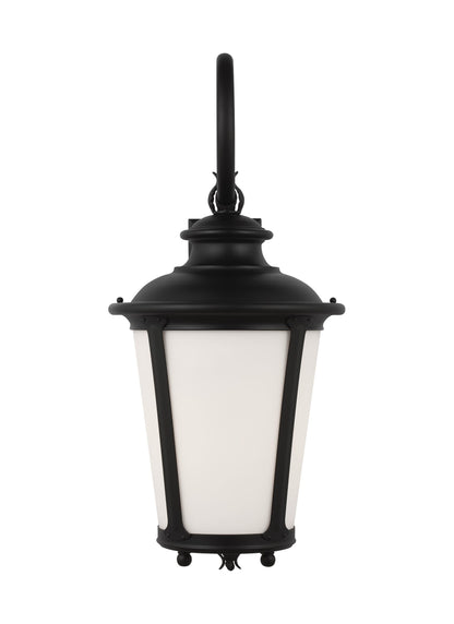 Cape May traditional 1-light LED outdoor exterior extra large 30'' tall wall lantern sconce in black finish with etched wh...