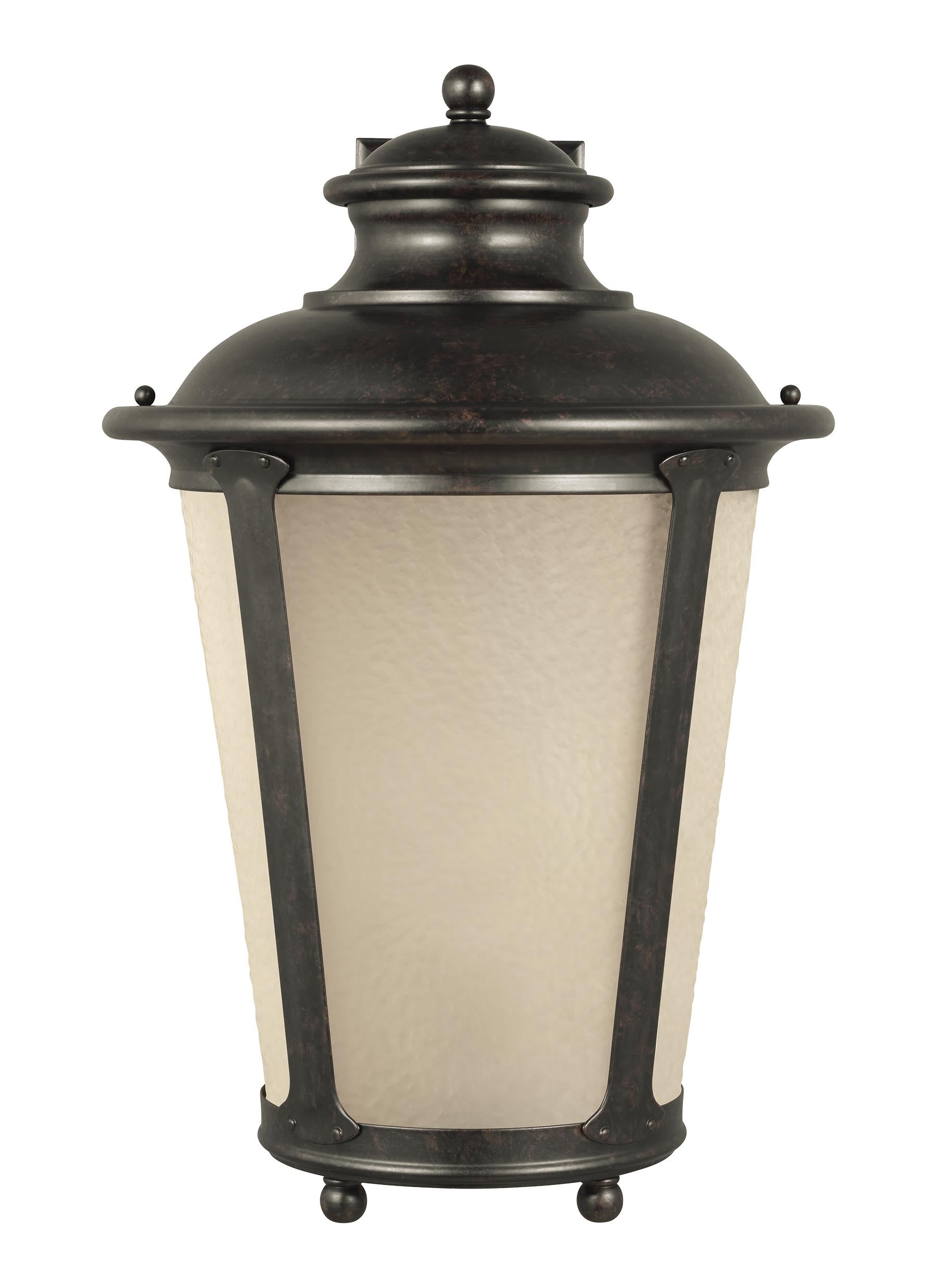 Cape May traditional 1-light outdoor exterior extra large wall lantern sconce in burled iron grey finish with etched light...