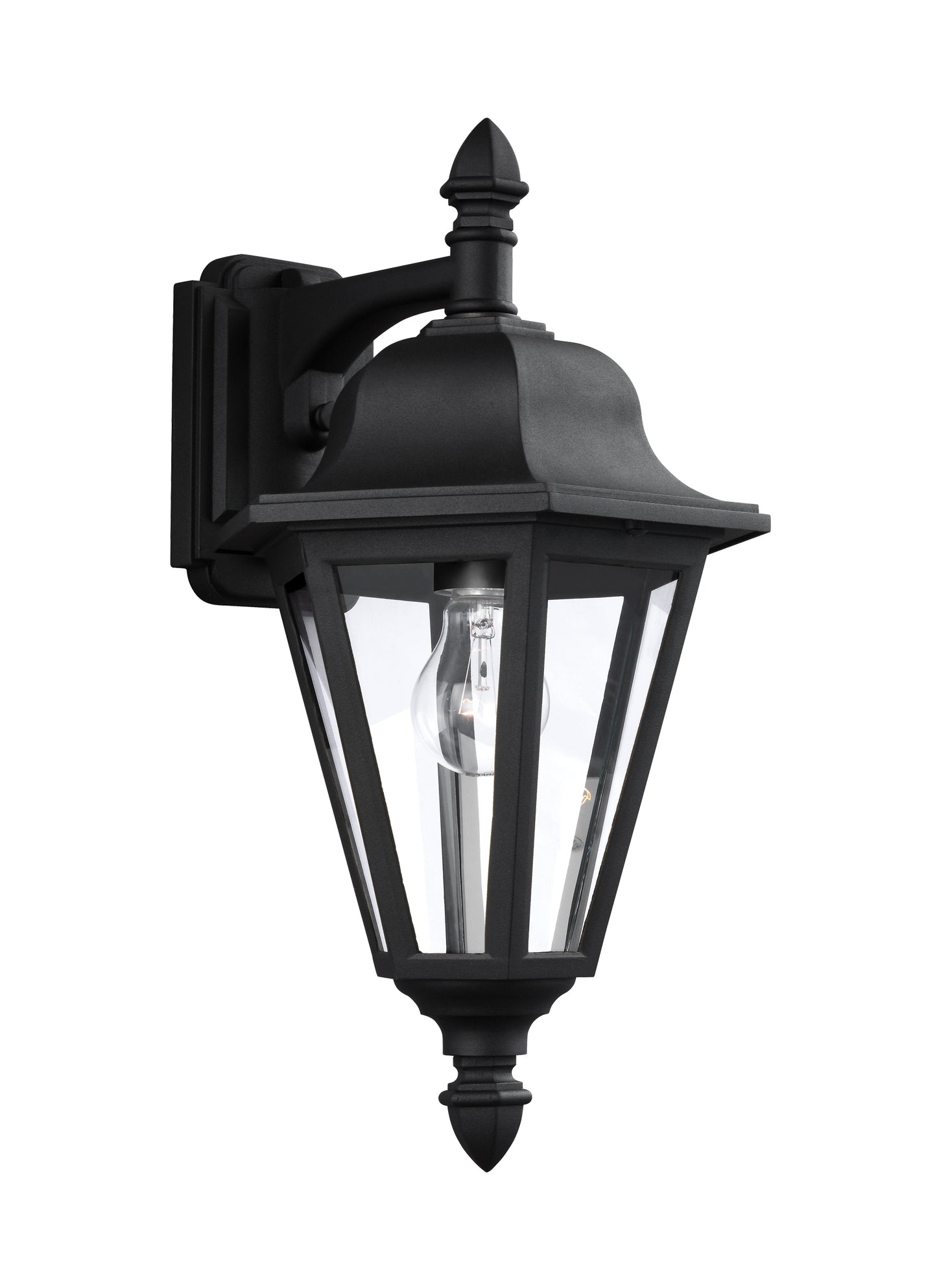 Brentwood traditional 1-light outdoor exterior downlight wall lantern sconce in black finish with clear glass panels