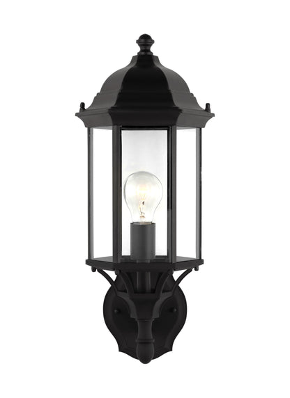 Sevier traditional 1-light outdoor exterior medium uplight outdoor wall lantern sconce in black finish with clear glass pa...