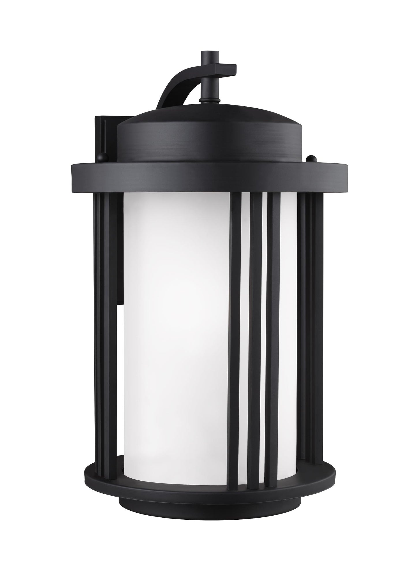 Crowell contemporary 1-light outdoor exterior large wall lantern sconce in black finish with satin etched glass shade
