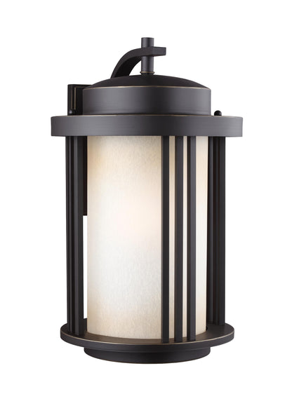 Crowell contemporary 1-light outdoor exterior large wall lantern sconce in antique bronze finish with creme parchment glas...