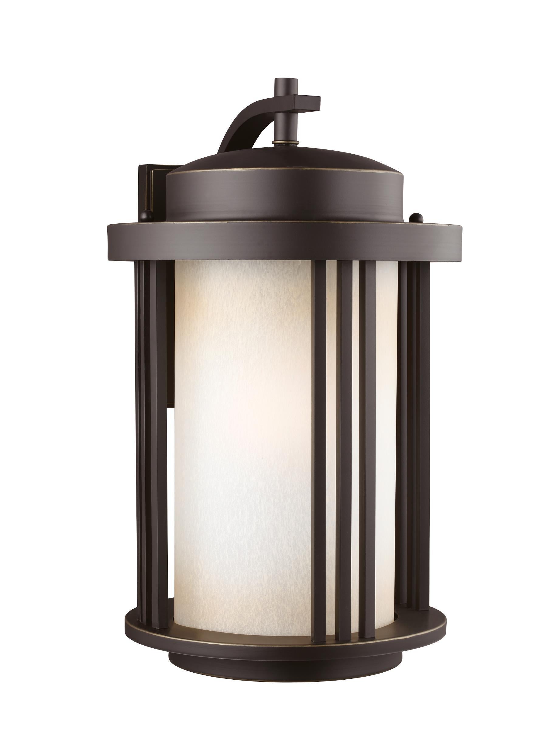 Crowell contemporary 1-light outdoor exterior large wall lantern sconce in antique bronze finish with creme parchment glas...