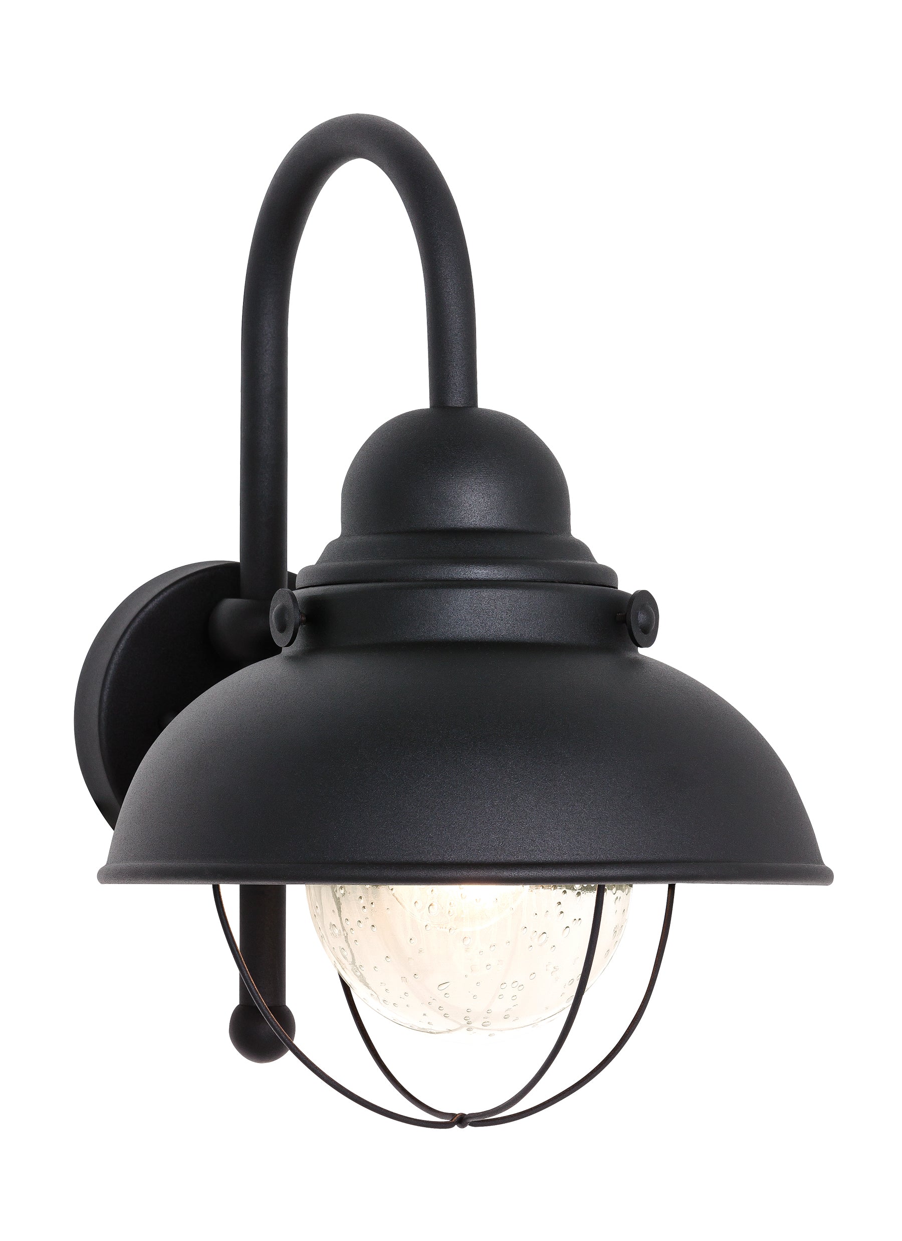 Sebring transitional 1-light outdoor exterior large wall lantern sconce in black finish with clear seeded glass diffuser