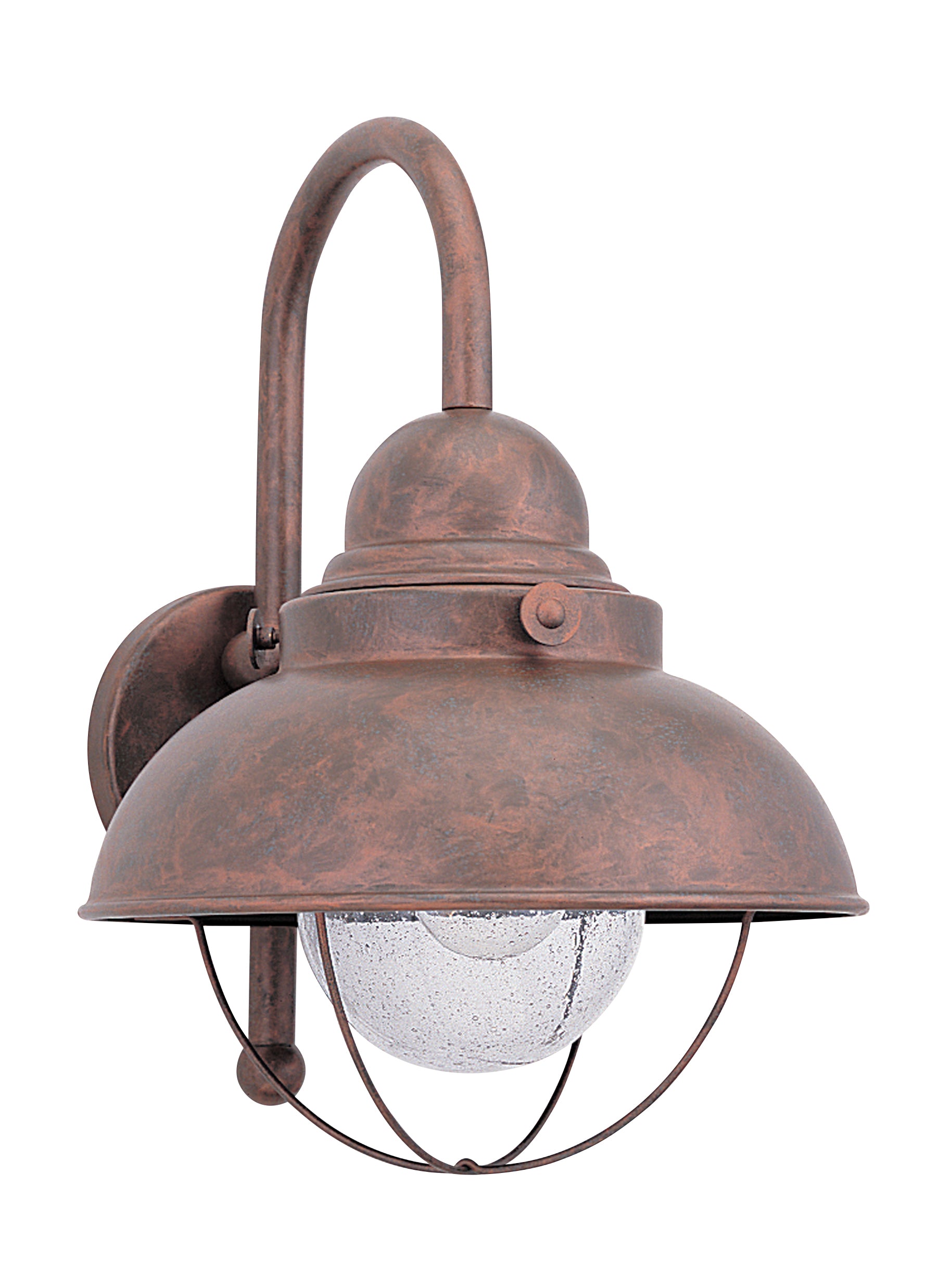 Sebring transitional 1-light outdoor exterior large wall lantern sconce in weathered copper finish with clear seeded glass...