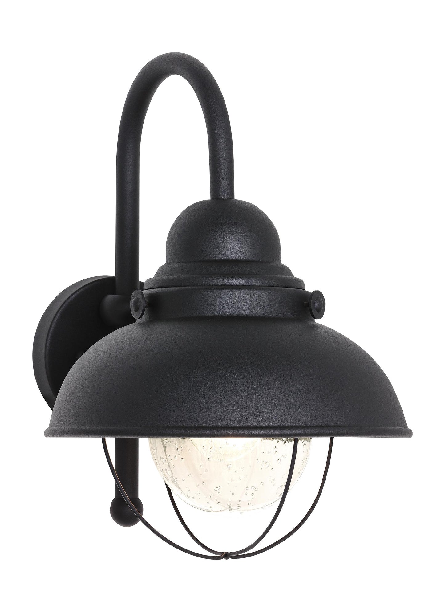 Sebring transitional 1-light outdoor exterior large wall lantern sconce in black finish with clear seeded glass diffuser