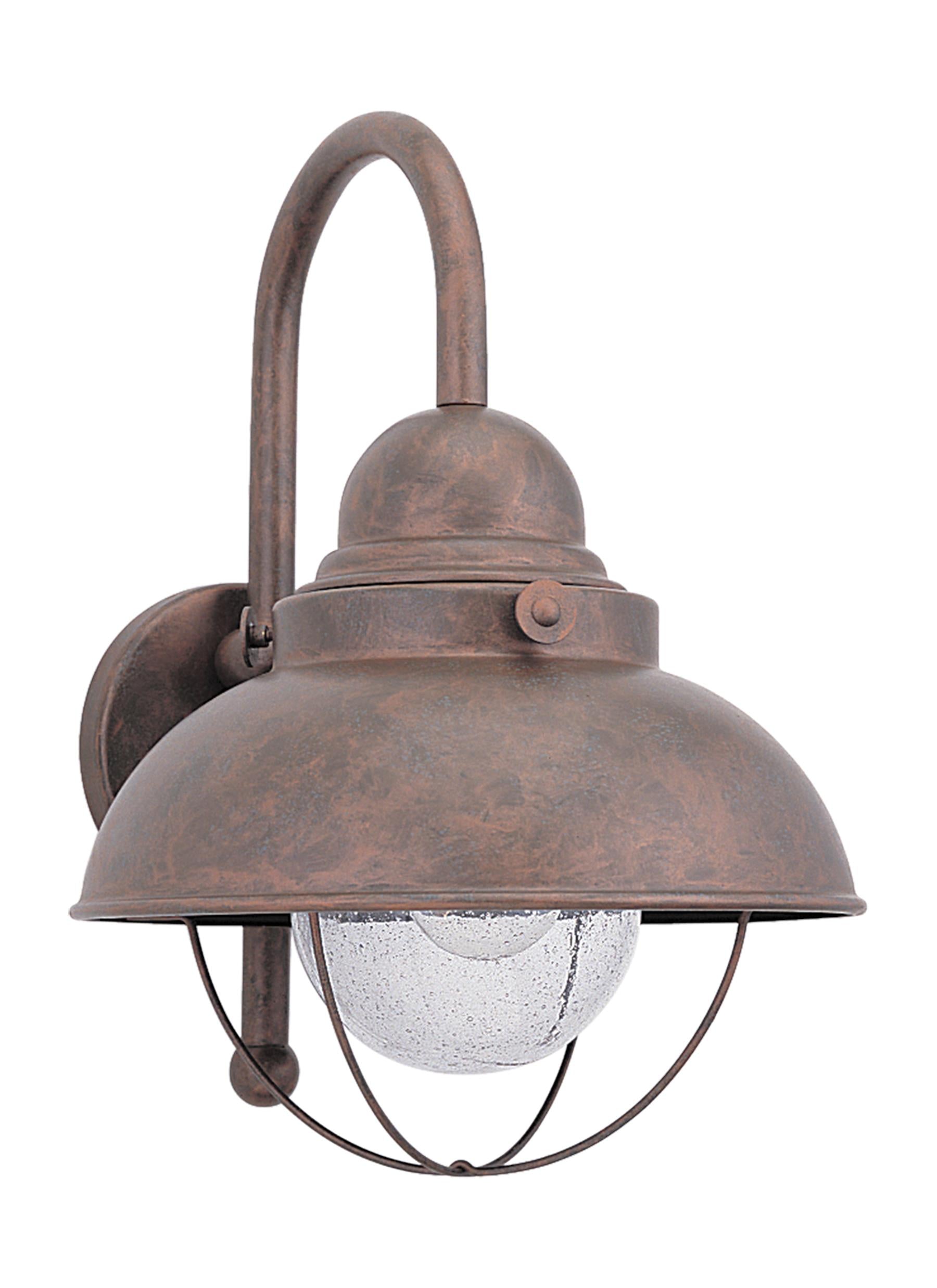 Sebring transitional 1-light outdoor exterior large wall lantern sconce in weathered copper finish with clear seeded glass...