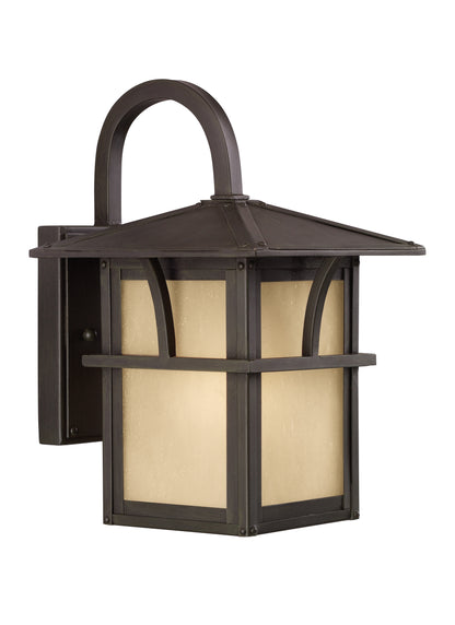 Medford Lakes transitional 1-light outdoor exterior small wall lantern sconce in statuary bronze finish with etched hammer...