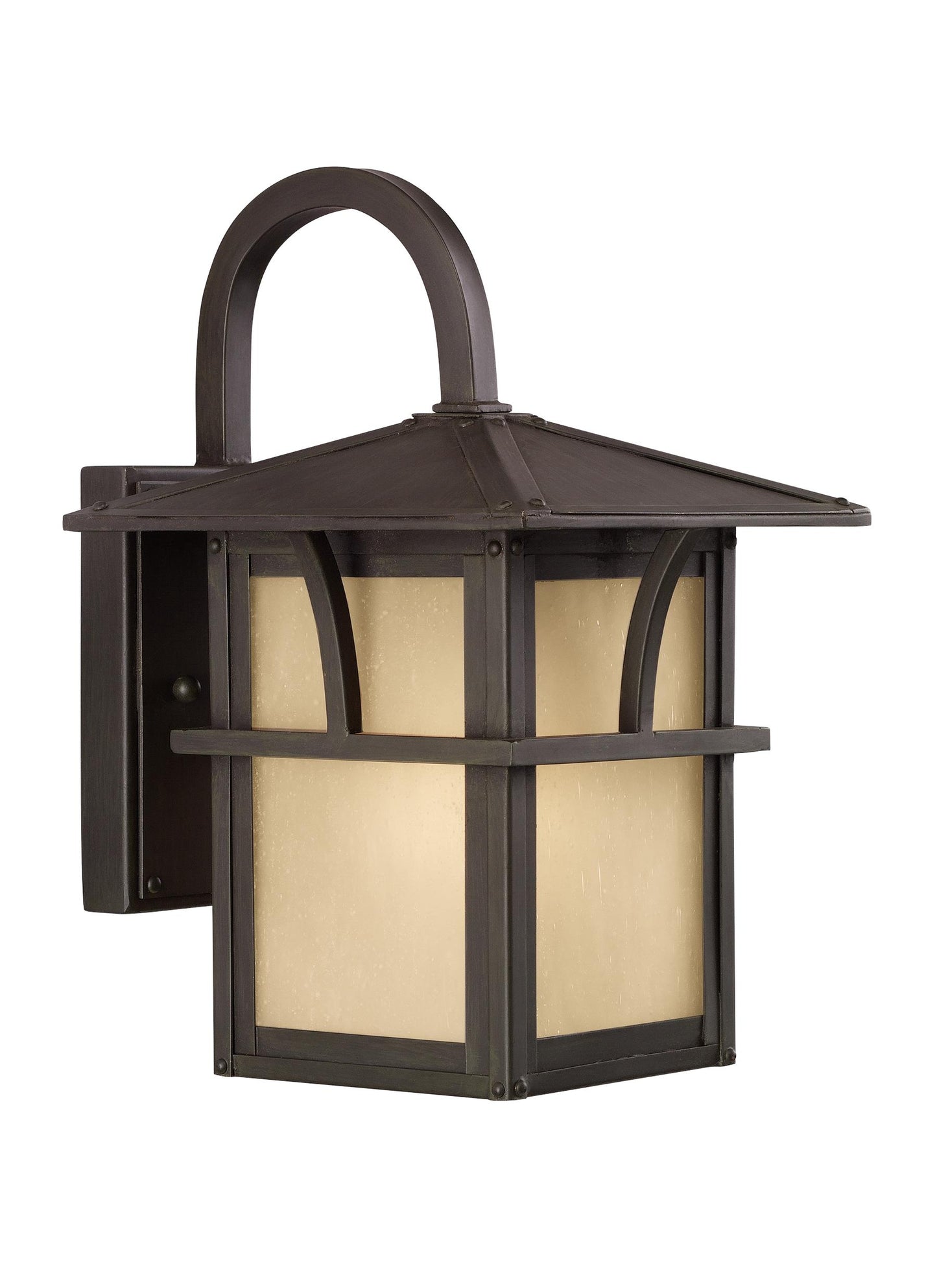 Medford Lakes transitional 1-light outdoor exterior small wall lantern sconce in statuary bronze finish with etched hammer...