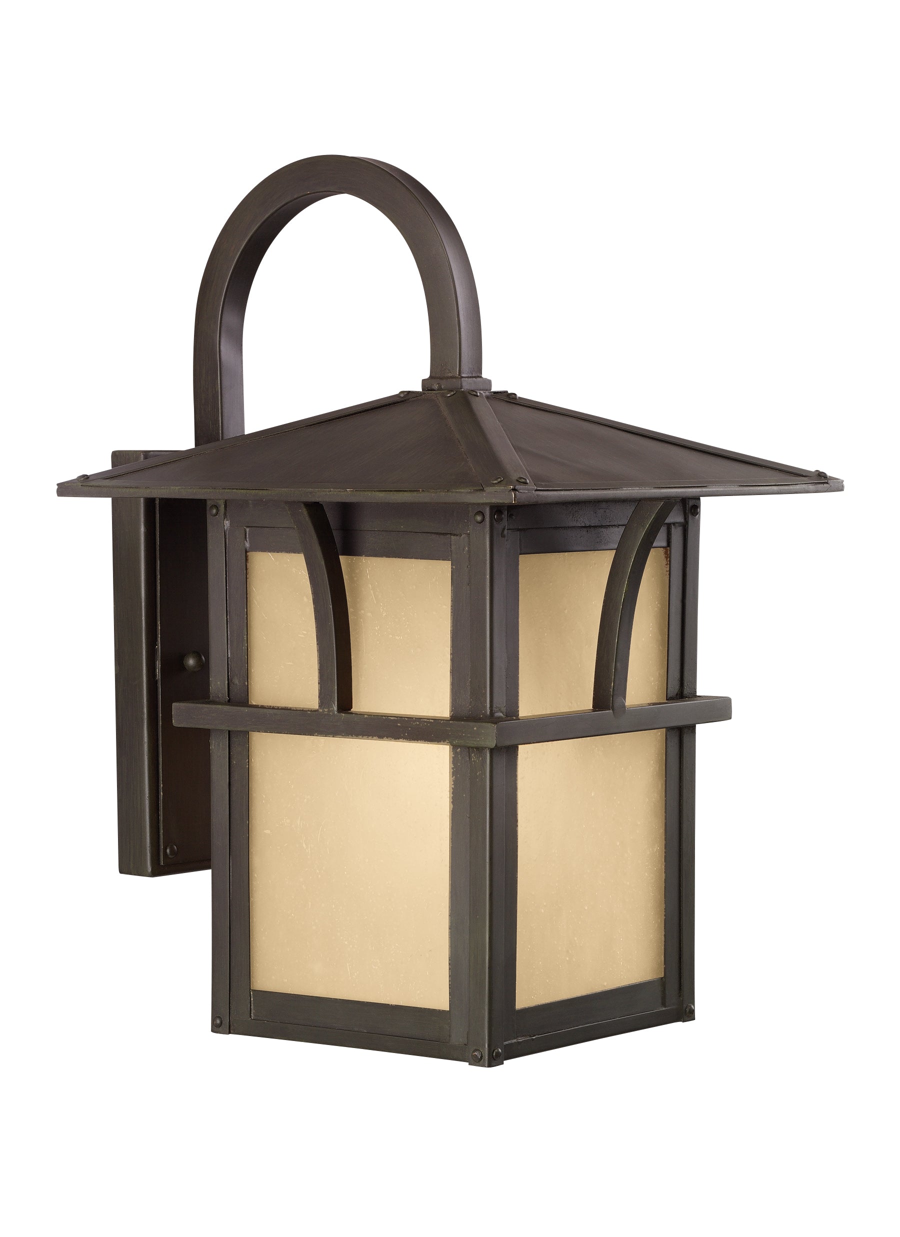 Medford Lakes transitional 1-light outdoor exterior medium wall lantern sconce in statuary bronze finish with etched hamme...