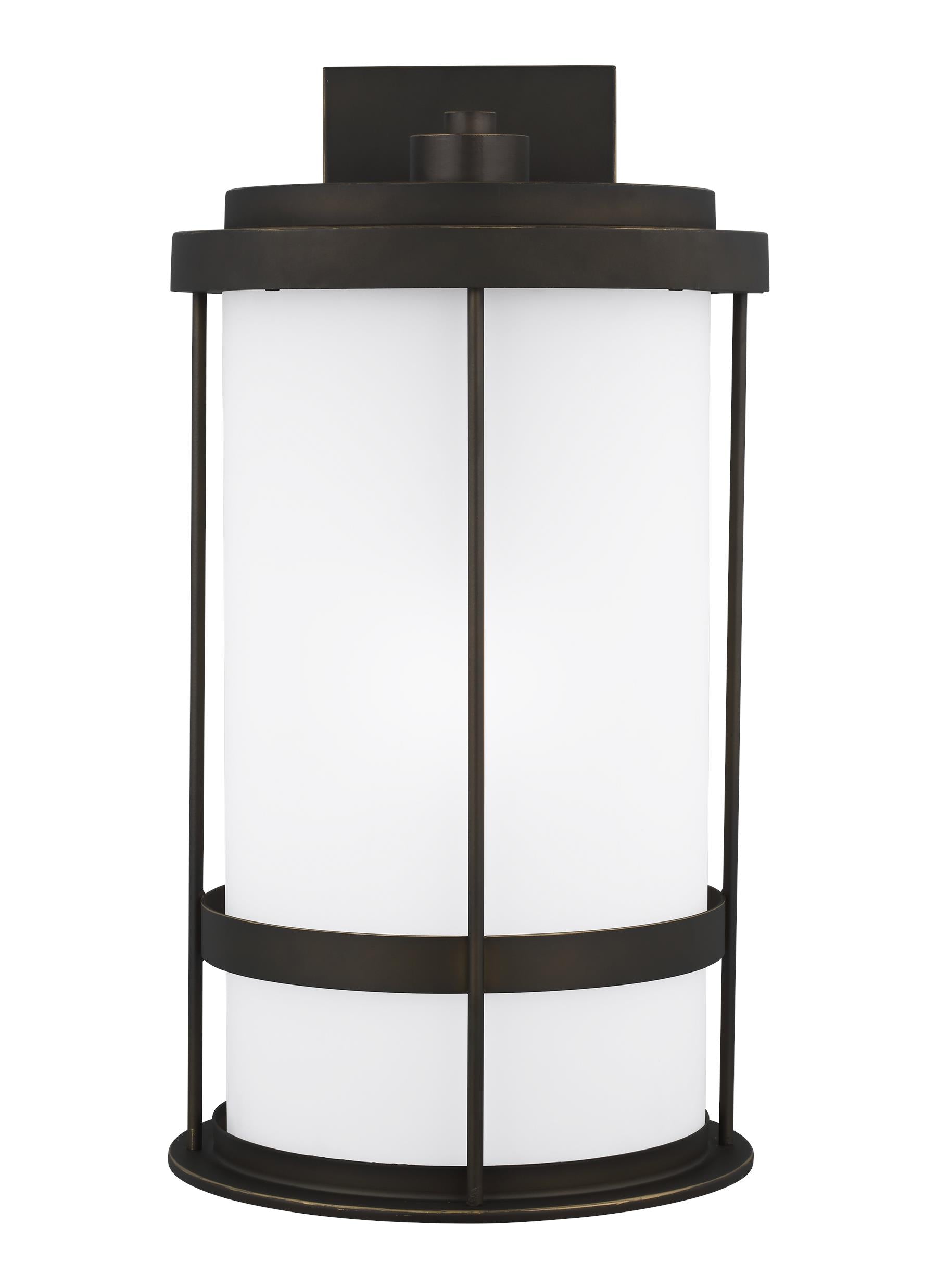 Wilburn modern 1-light outdoor exterior extra large wall lantern sconce in antique bronze finish with satin etched glass s...